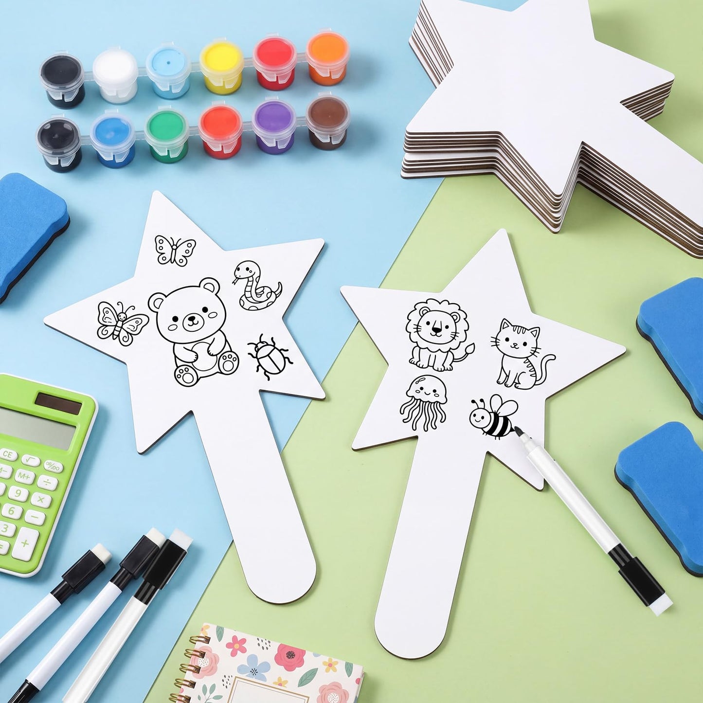 18 PCS Star Shape Dry Erase Answer Paddles Handheld Double Sided Paddles Mini White Boards with 18 Black Markers 6 Erasers, Dry Erase Signs for Teaching Office Meeting Voting Bridal Shower Games