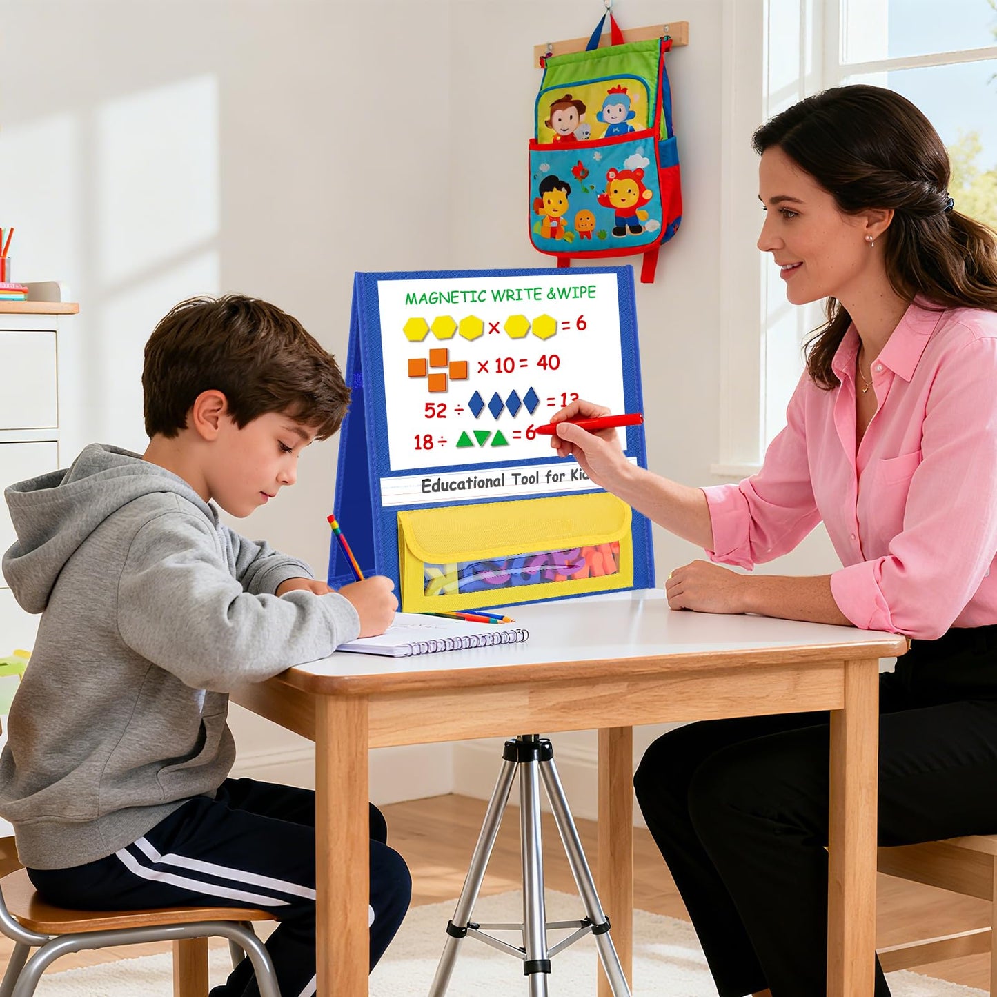 EAMAY Magnetic Desktop Tabletop Stands Pocket Chart Foldable Small Dry Erase Board Classroom Tool for Kids Education (12W*15L, Magnetic)