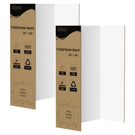Ndsox 2 Pack 36" x 48" White Trifold Poster Board Large Corrugated Tri Fold Business Presentation Boards Picture Posterboard for Science Fairs, School Projects, Event Displays, Art Exhibitions