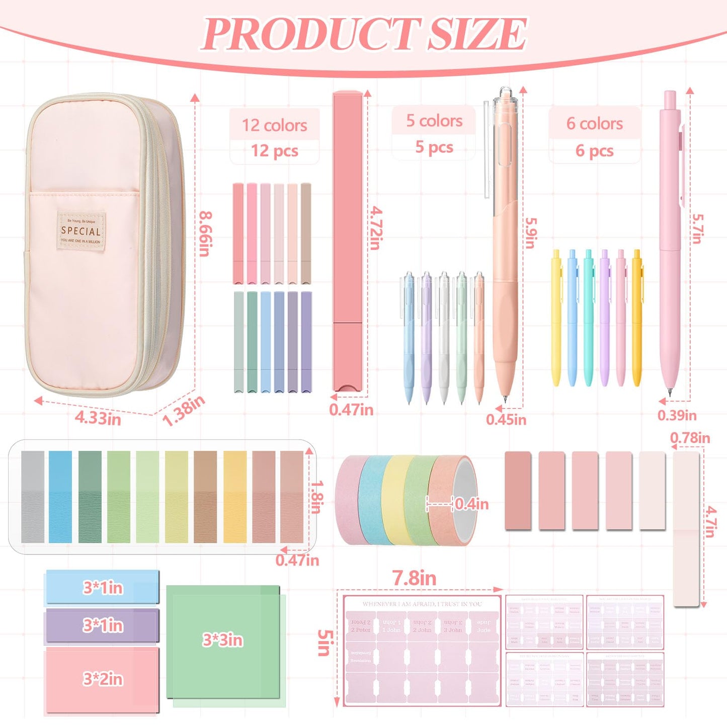 98 Pcs Bible Study Supplies, Bible Journaling Kit for Women, Aesthetic Study Kit with Pencil Case Book Annotation Aesthetic Highlighters Notes Gel Pens for Office Christian Gifts Christmas(Pink)