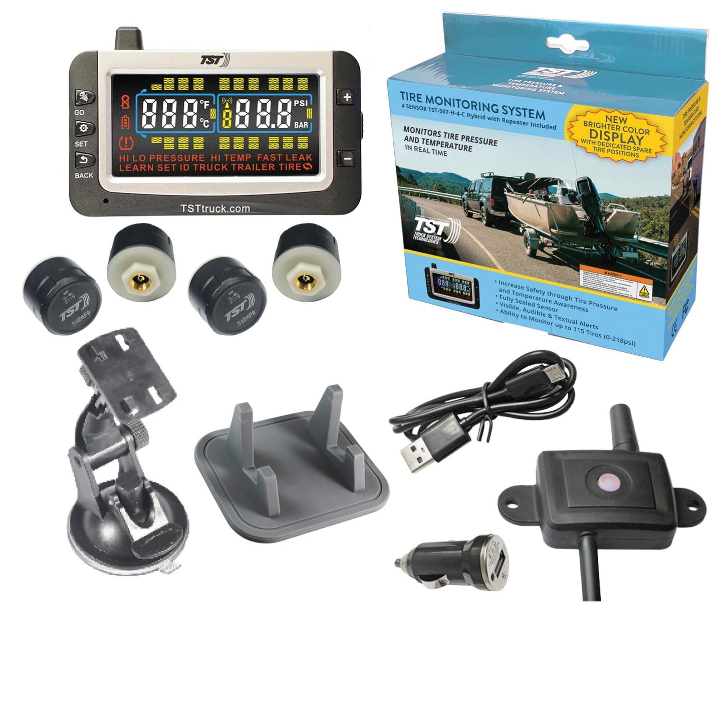 TST-507-H-4-C TPMS System with 4 Hybrid/Marine Sensors, Color Display and Repeater