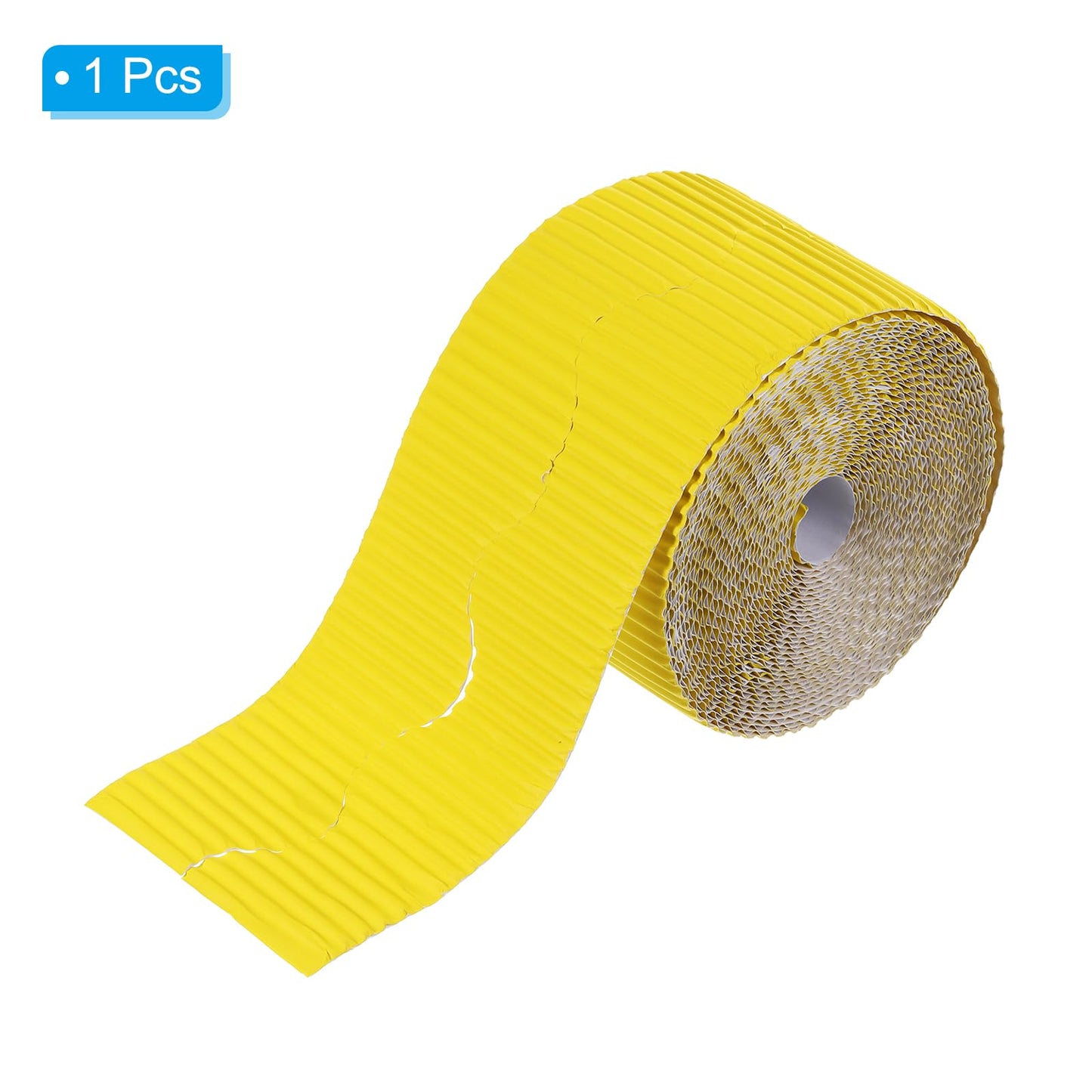 PATIKIL 3.9inch x 49.2ft Bulletin Board Border, Scalloped Trim Paper Corrugated Paper for Locker Classroom Decor Black White Cork Poster Boards, Yellow