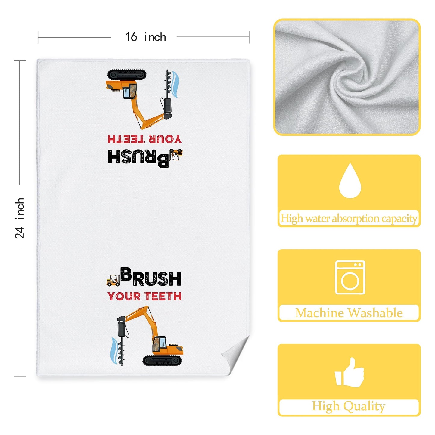 CIOJUNE Kids Construction Decor, Truck Towels for Kids Bath Towels 16x24 Bathroom Decor Sets of 4 - Wash Your Hands Toddler Boys Girls Bathroom Decor