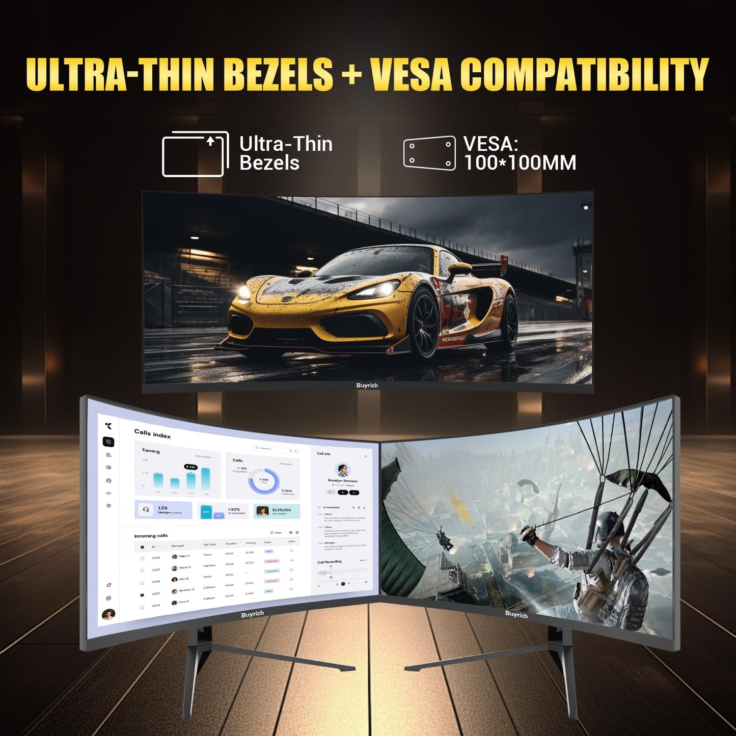 BUYRICH 34 Inch Curved Gaming Monitor, 240Hz Refresh Rate, UWQHD (3440x1440), 1500R, 1ms MPRT, 4000:1 Contrast Ratio, Sturdy Metal Stand, VESA Mountable, for PC Gamer and Immersive Gameplay