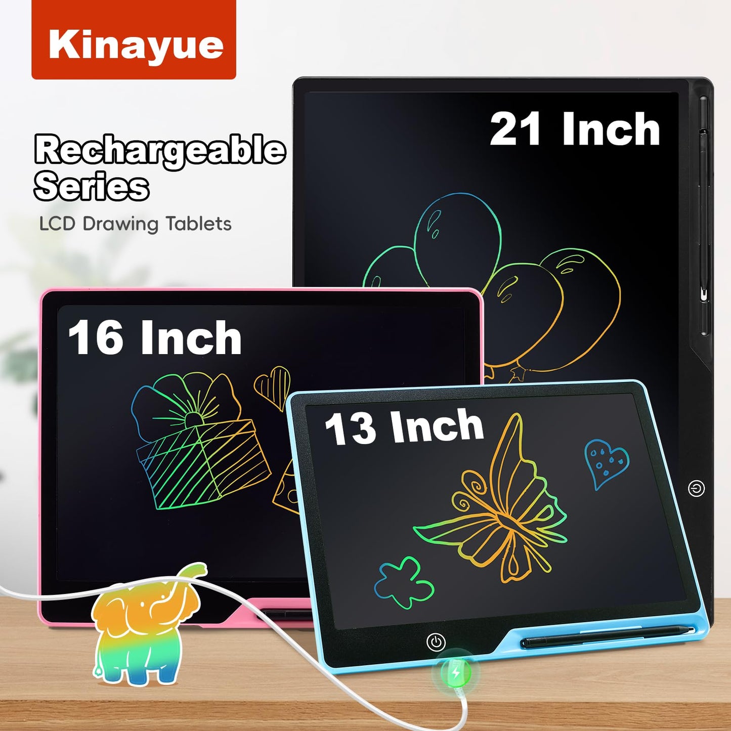 Kinayue LCD Writing Tablet for Kids, Rechargeable 21 Inch Doodle Board,Easter Basket Stuffers,Preschool Learning Toys Christmas Birthday Gift 3 4 5 6 7 Year Old Girls Boys (Black)