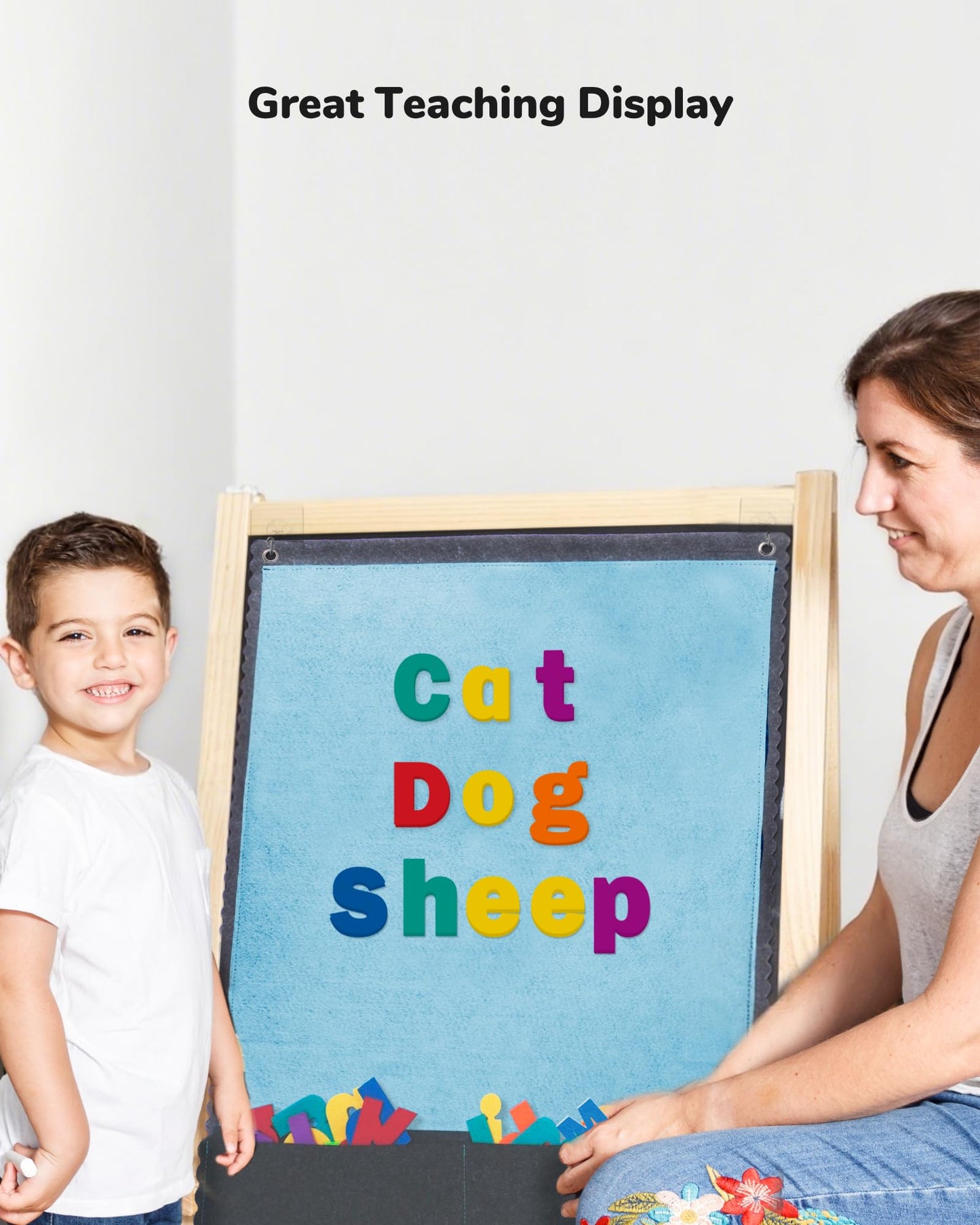 CHEFAN Felt Board - Large Flannel Board for Wall, 104 Felt Letters, 32'' X 22'' Interactive Storytelling & Play Learning for Home & Classroom Use(2 Sets of Uppercase&Lowercase Letters)