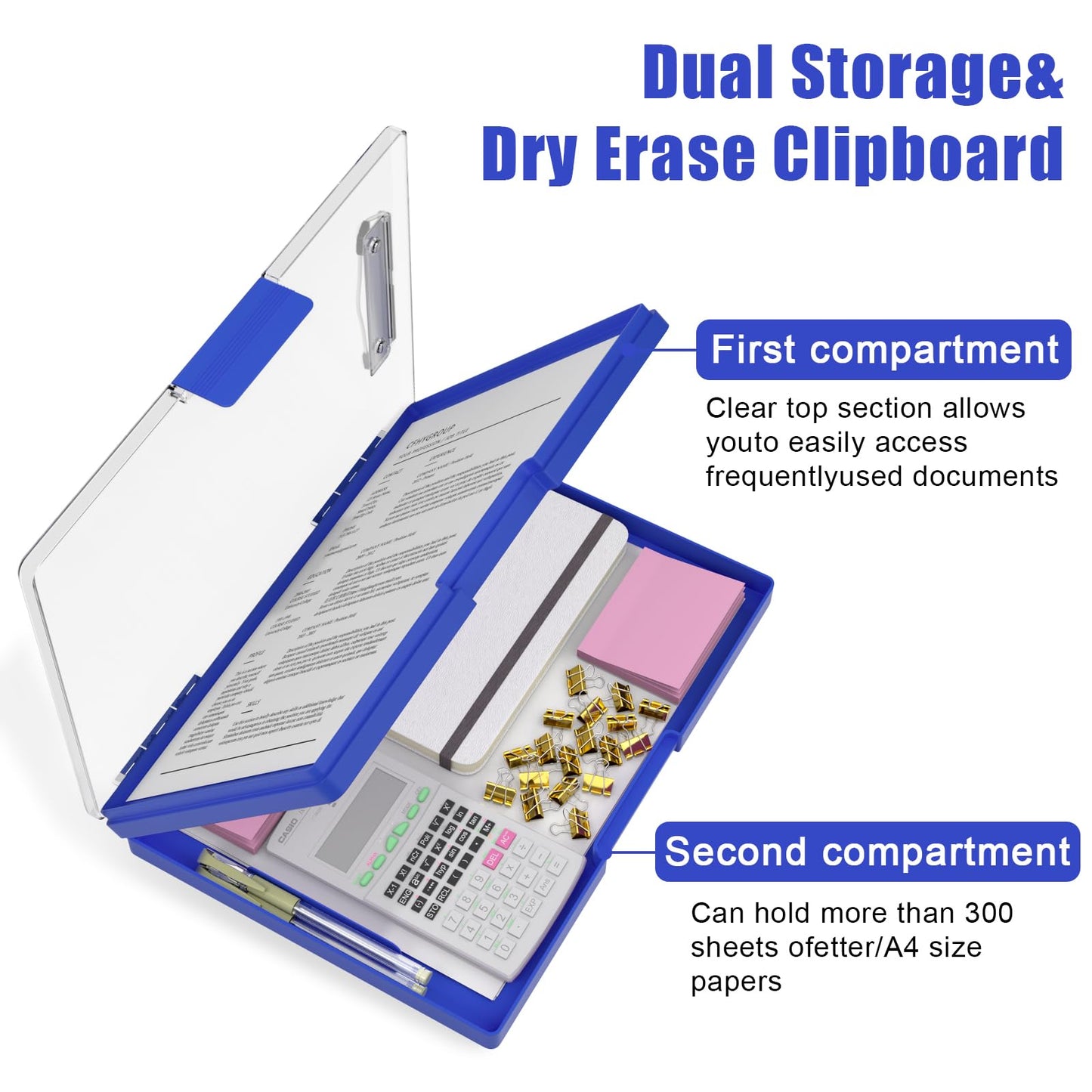 Hongri Clipboard with Storage, Blue 8.5 x 11 Folder Nursing Side Opening, Heavy Duty with Dual Compartment, Smooth Writing for Teachers, Classroom, Size 13.3 x 9.4 x 1.5 in, Office & School Supplies