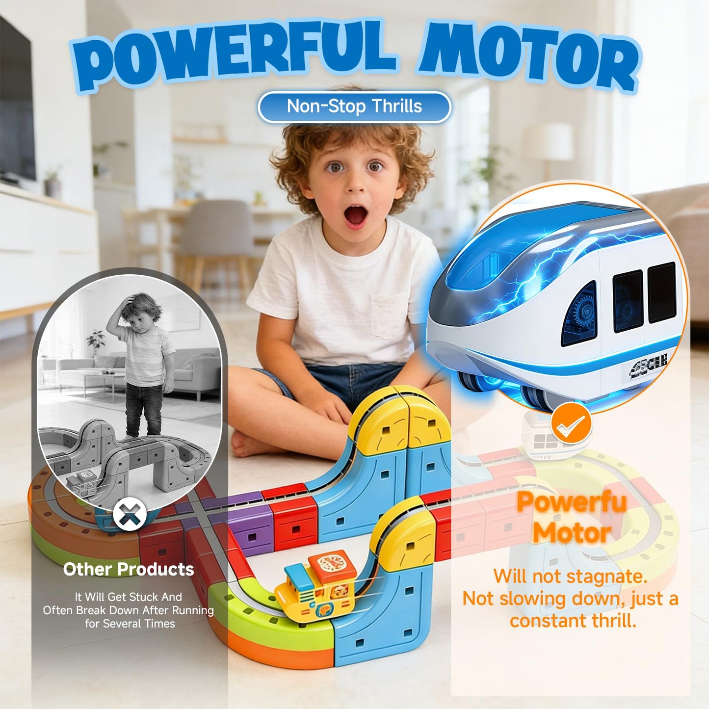 3D Infinity Cube Track Magnetic Electric Train Set for Kids 4 6 7 8,Toy Vehicle Playsets for Toddlers 3-5 Train Set Learning Gift,68 Pcs/1 car