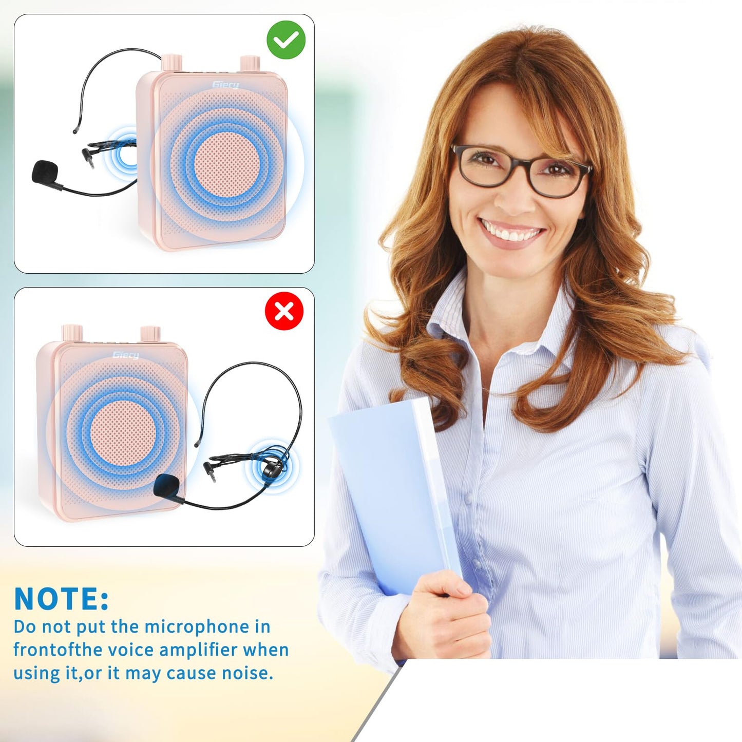 Giecy 30W Portable Voice Amplifier with Wired Microphone Headset, 2800mAh Rechargeable PA System Speaker Personal Microphone Speech Power Amplifiers Loudspeaker for Teachers/Metting/Tour Guide