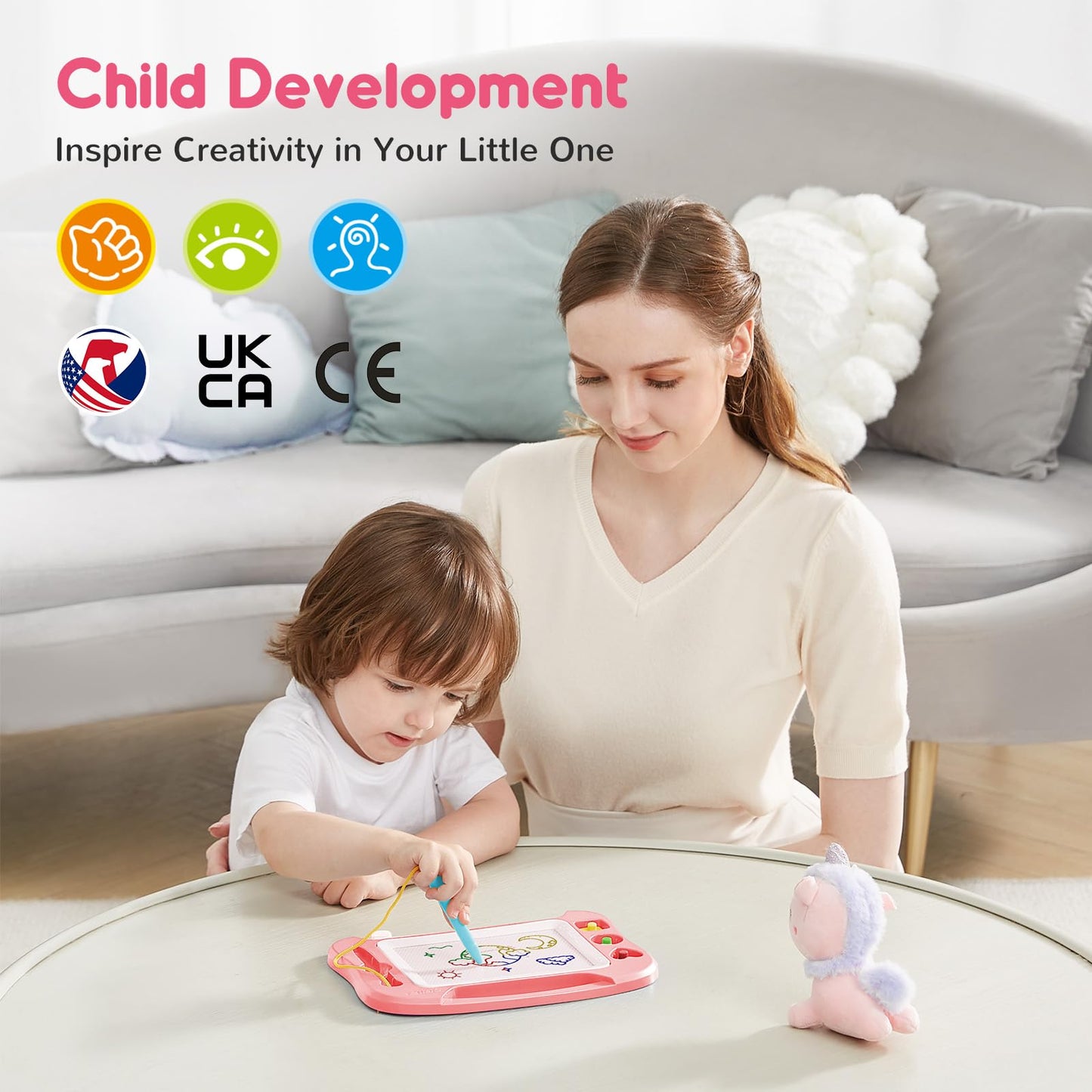 SGILE Toddler Toys for Kids, Magnetic Drawing Board for Birthday Gift, Toys for 1 2 3 Year Old Girls Boys, Etch & Sketch Pad with 3 Stamps, Learning and Educational, Light Pink