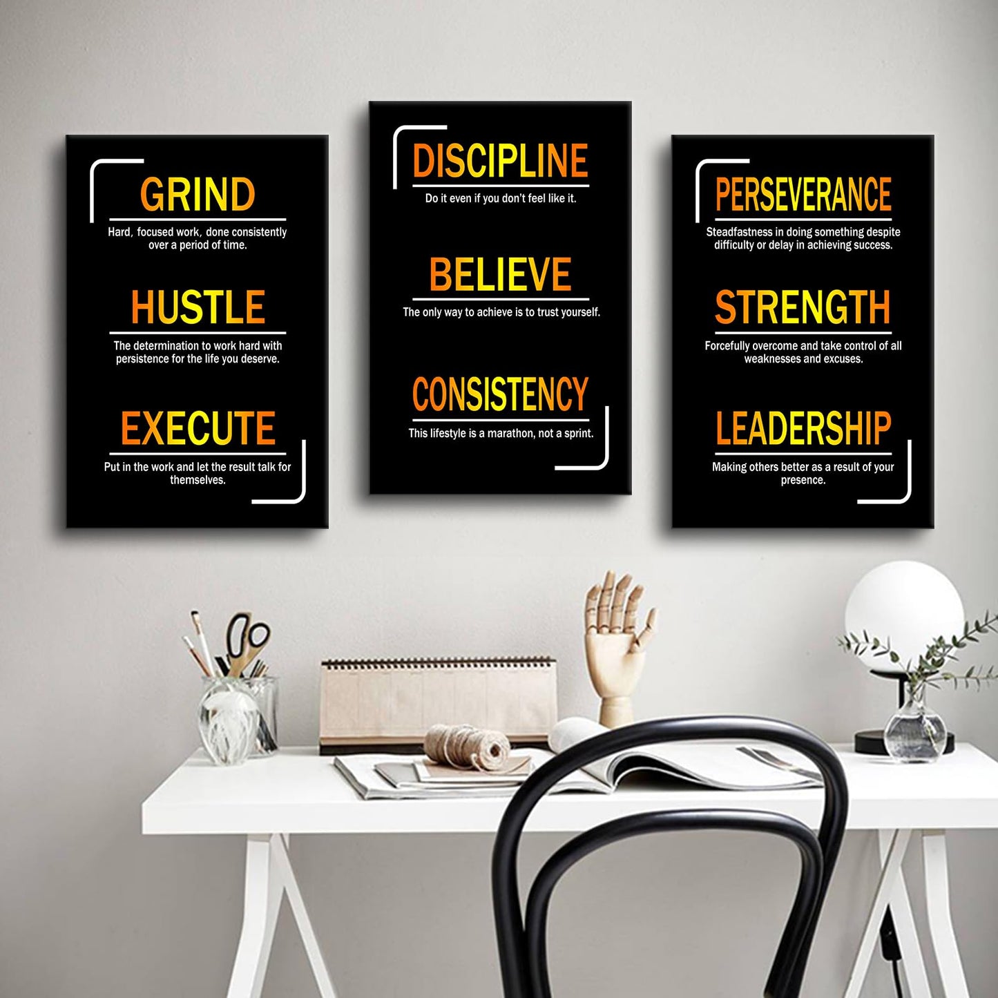 YSPCSUN Large 3 Piece Inspirational Wall Art for Office Walls Discipline Consistency Leadership Canvas Prints Entrepreneurship Visionary Teamwork Decor Framed Ready to Hang, 48" x 24"
