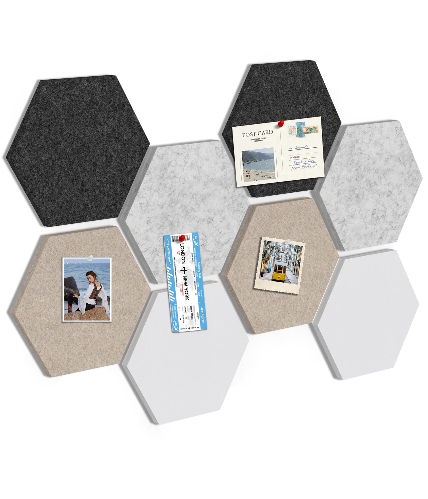 Toptople 12 Inch Large Hexagon Cork Board for Walls, 8 Pack Felt Bulletin Board Tiles, Pin Board with Push Pins for Office Photo and Note, Linen Stone