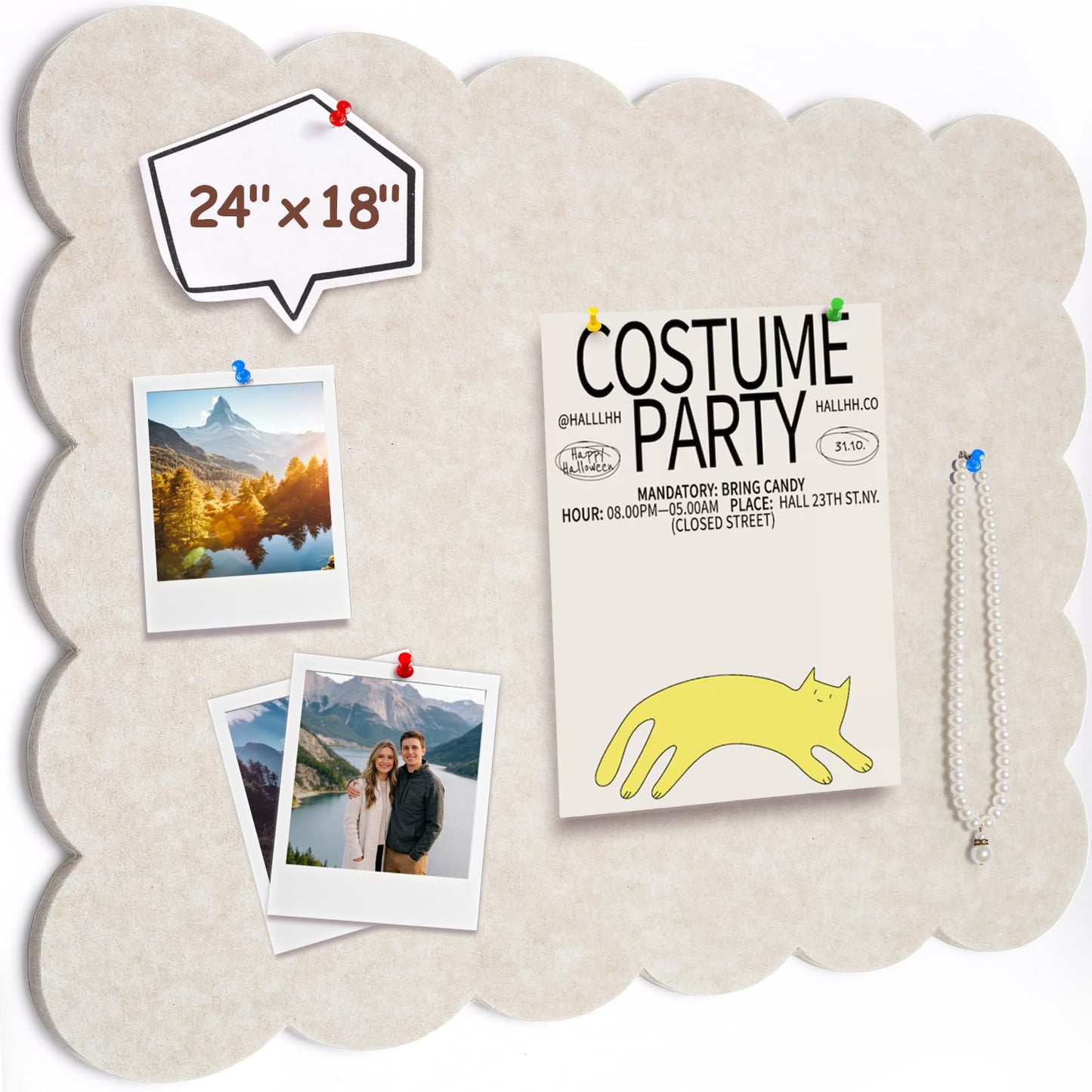 Felt Bulletin Board 24" x 18" Cork Board Alternative,Decorative Felt Pin Board Foldable Cork Boards for Walls Self-Adhesive Cork Board for Home Office Classroom Pin Board (Oatmeal)