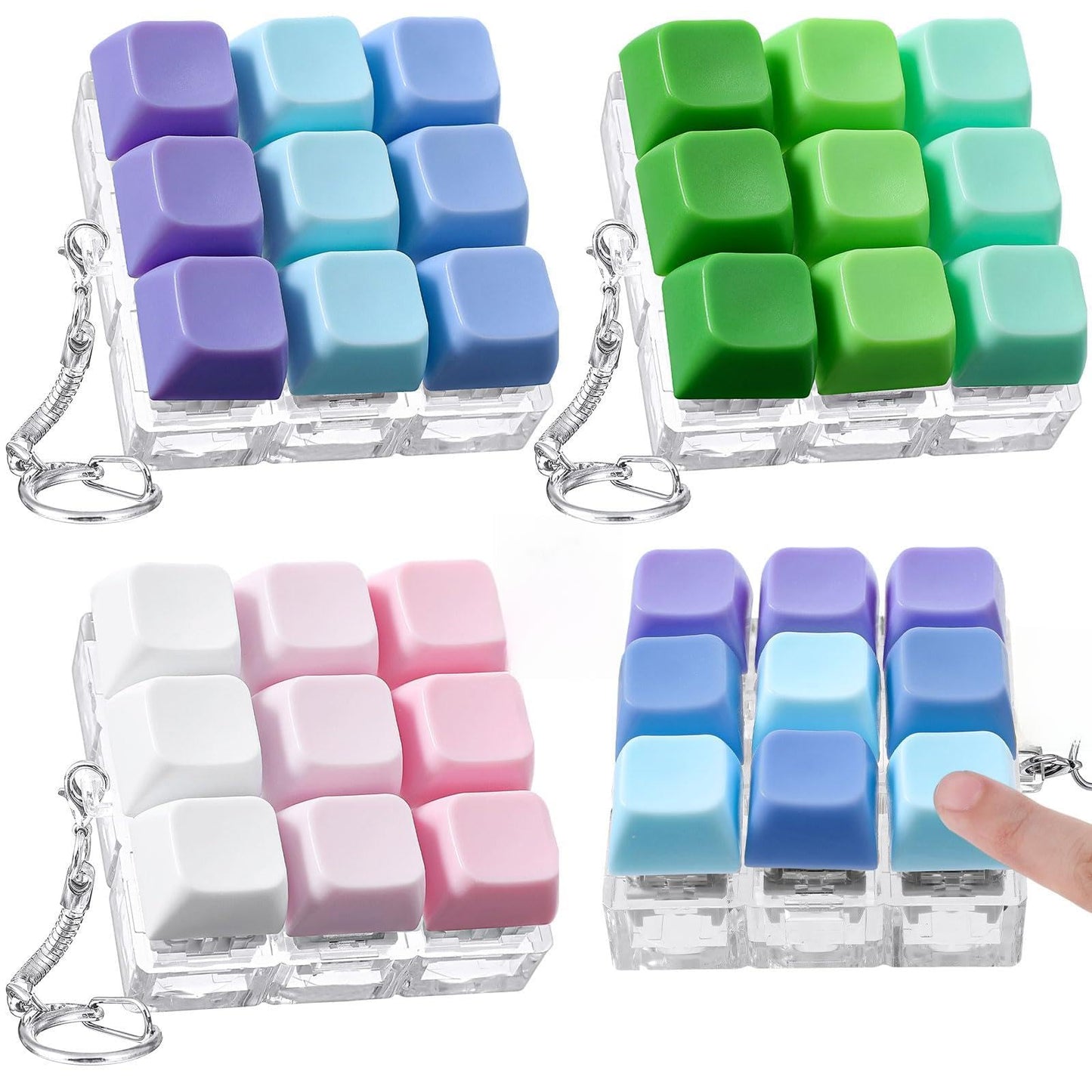 Halloscume 3 Pcs Keyboard Adult Fidget Clicker 9-in-1keyboard Fidget Keychain Cube Mechanical Key Button Clicker Stress Relief Gift for Office Home to Pass The Time (Gradient Colors)