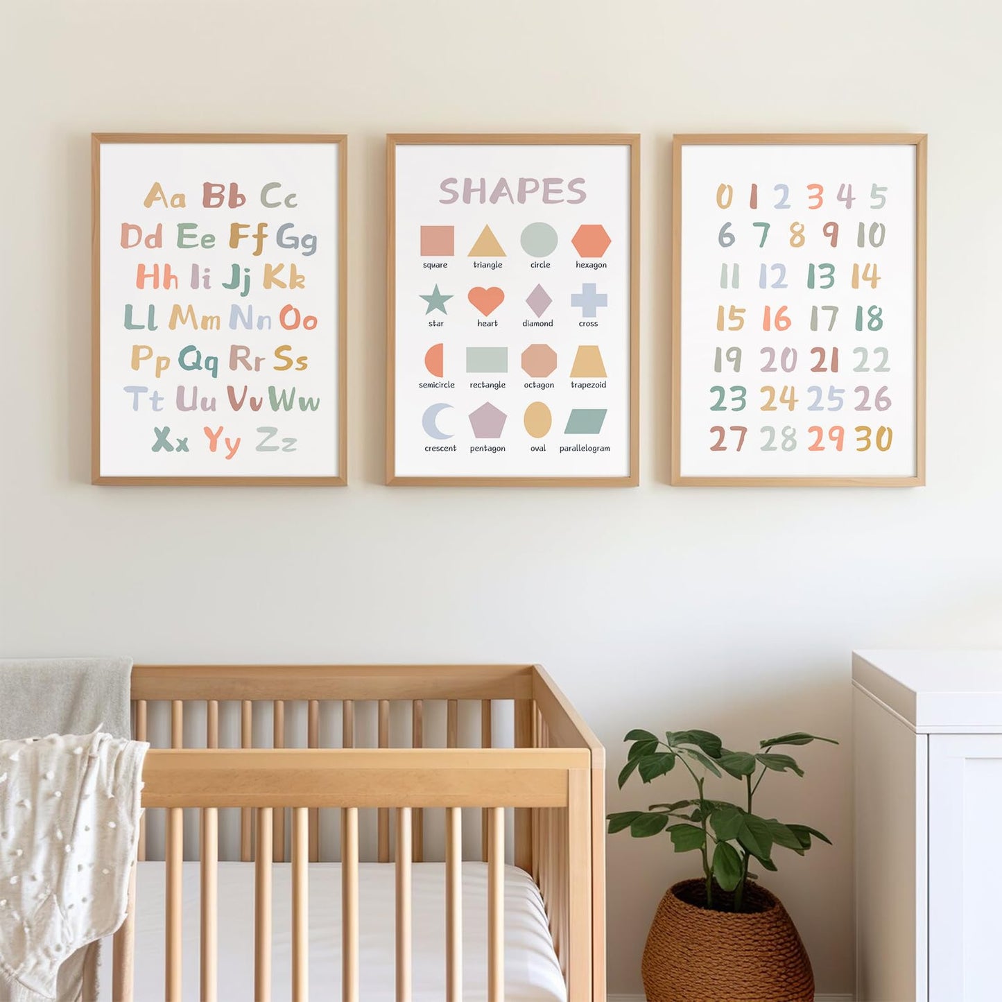 Kids Playroom Wall Art Decor Nursery ABC Alphabet Poster Play Room Canvas Wall Decor Toddler Childrens Educational Artwork Numbers Shapes Prints ABC Picture for Playroom 12x16 Inch Unframed Set of 3