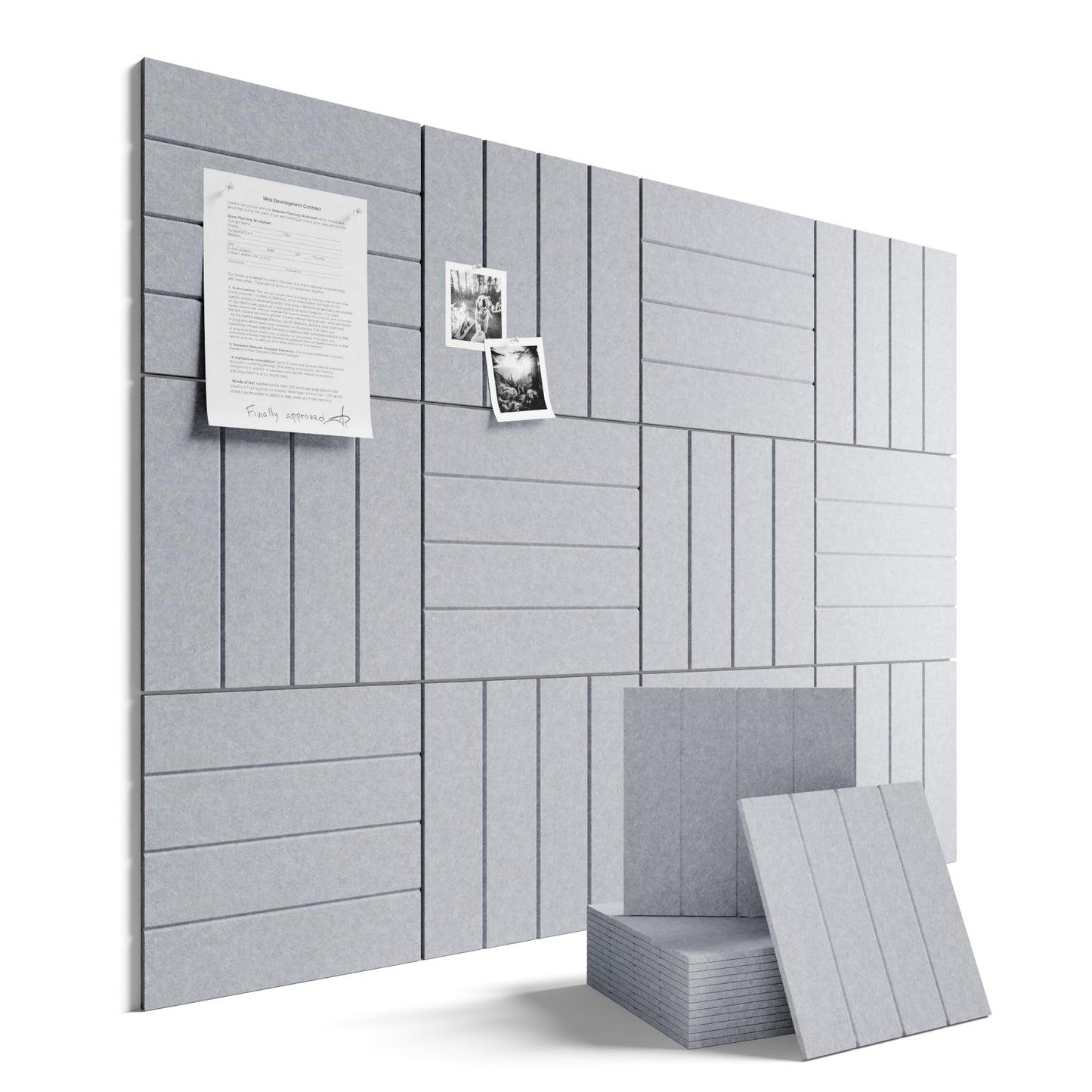 Large Felt Bulletin Board 48" x 36" Cork Board Alternative-12 Pack with 70 Safe Removable Adhesive Tabs, Cork Boards for Walls Pin Board for Home Office Classroom Felt Board-Soft Gray