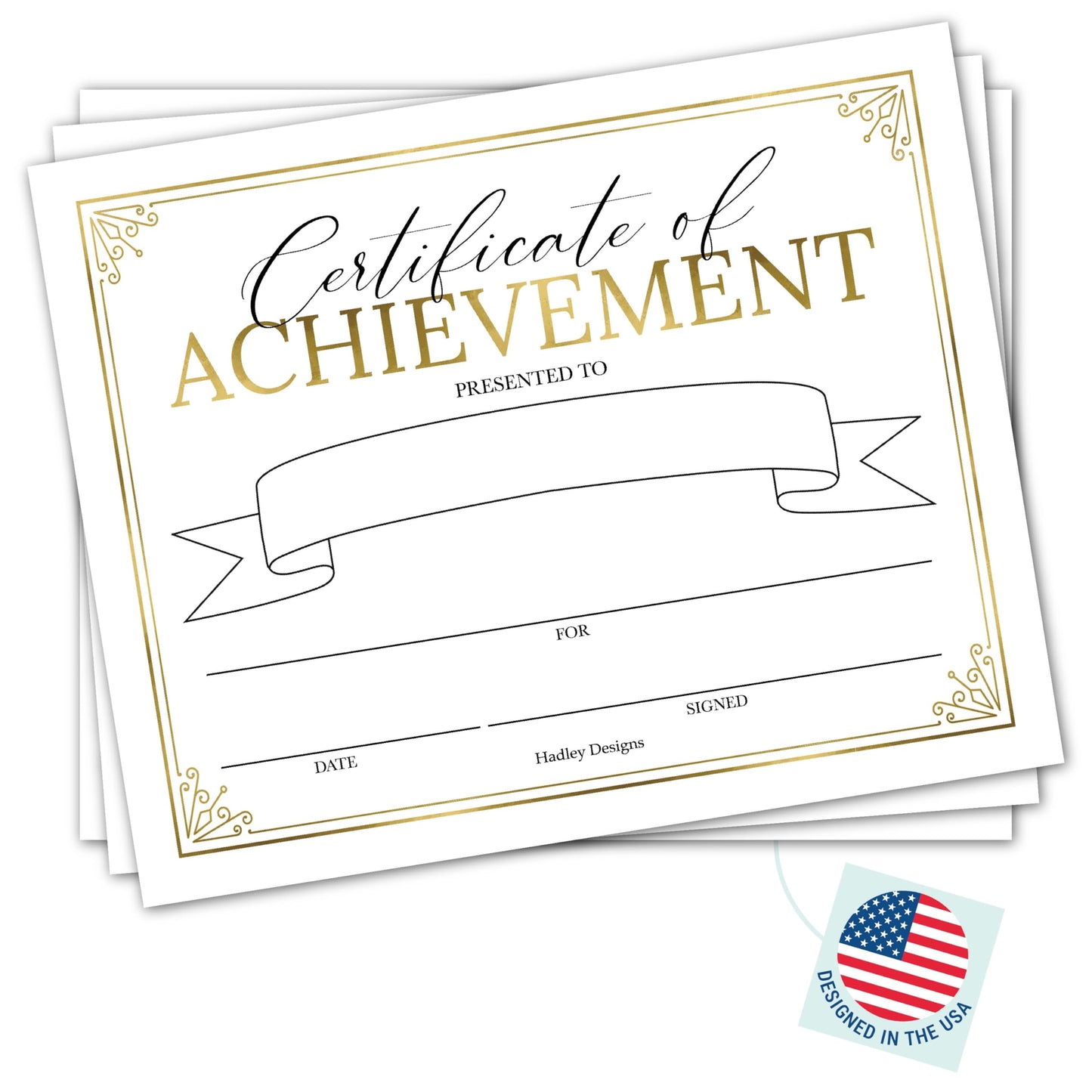 Certificate of Achievement Awards -25 Bulk Award Certificates for Students & Employee of the Month, Gold Certificate Paper, Superlative Academic Excellence End of School Certificates of Completion