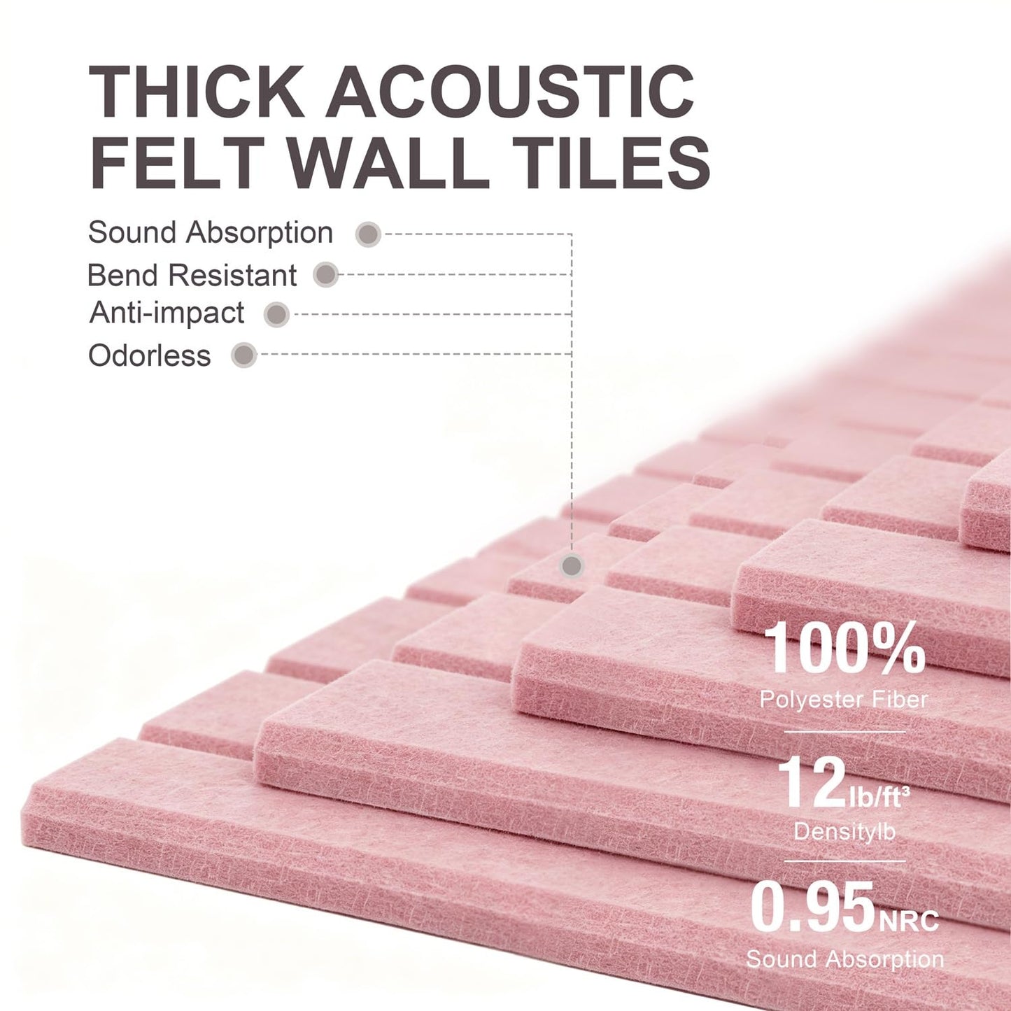 G Gamit 0.47" Thick Felt Pin Board 36"x24" Large Cork Board Alternative 6 Pack 11.81"x11.81"Felt Bulletin Board Wall Tiles Notice Board with 30 Pushpins for Home Office School(Fine-Coral Pink)