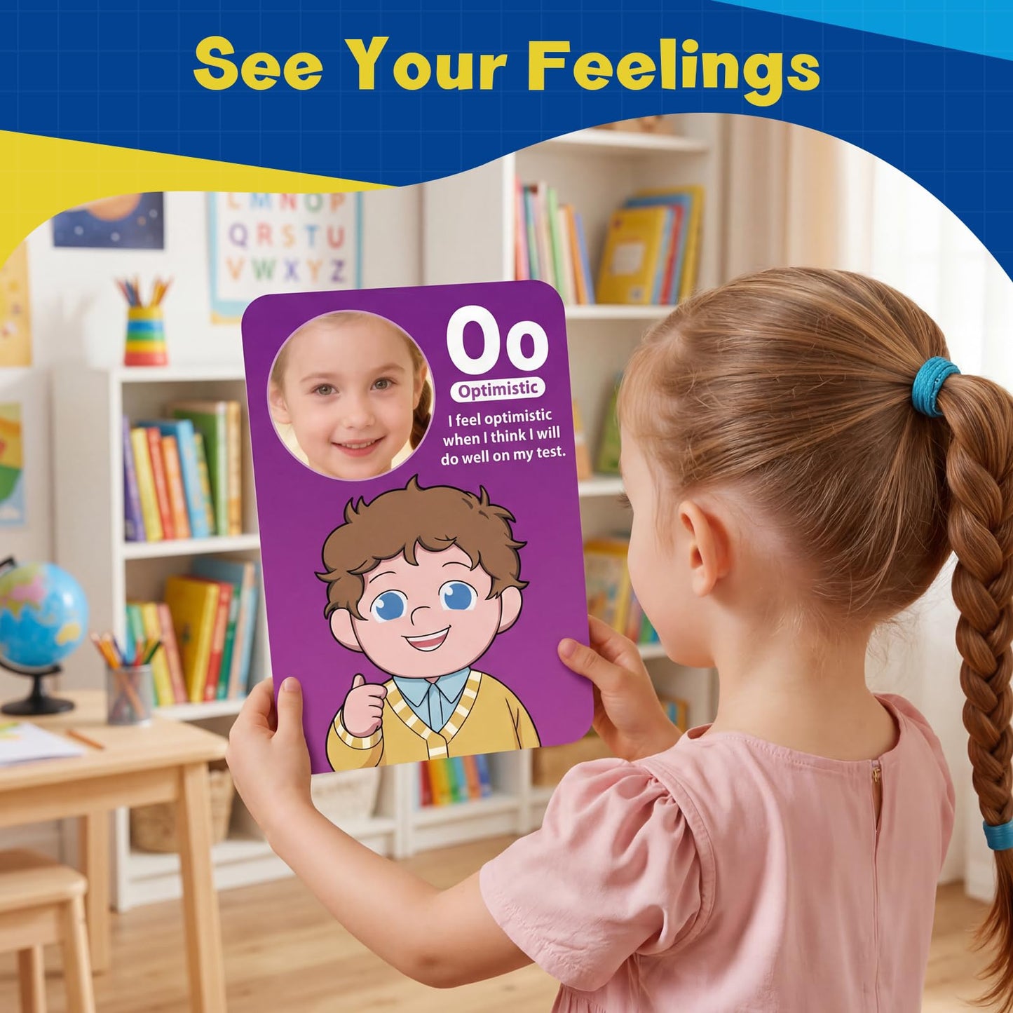 Broytain Emotion Cards for Kids, 26 Feelings Cards with Built-In Mirror, SEL Learning Flashcards with Coping Skills, ADHD/Autism Learning Materials, Emotions Flashcards for Therapy, Home Use