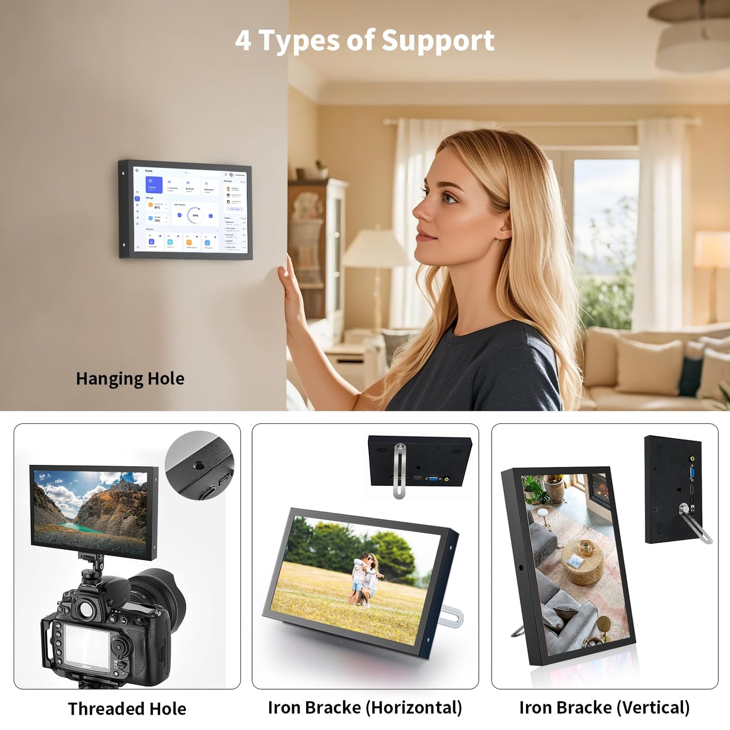Aurevita 7 Inch Mini Monitor HDMI, Portable Vga Monitor with AV BNC 1024×600 LCD Screen with Built-in Speakers, 178° View Angle IPS, Multi-Function Mini Small Display for Raspberry Pi PC/TV/DVD/CVBS