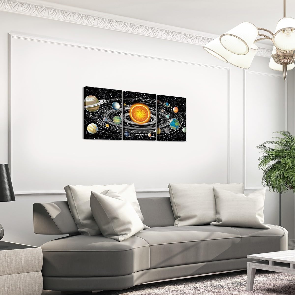 jejeloiu Solar System Canvas Wall Art for Living Room Bedroom 12"x16"x3pcs Universe Planets Picture Wall Decor for Bathroom Galaxy Star Trails Office Decorations Artwork Posters Outer Space Painting