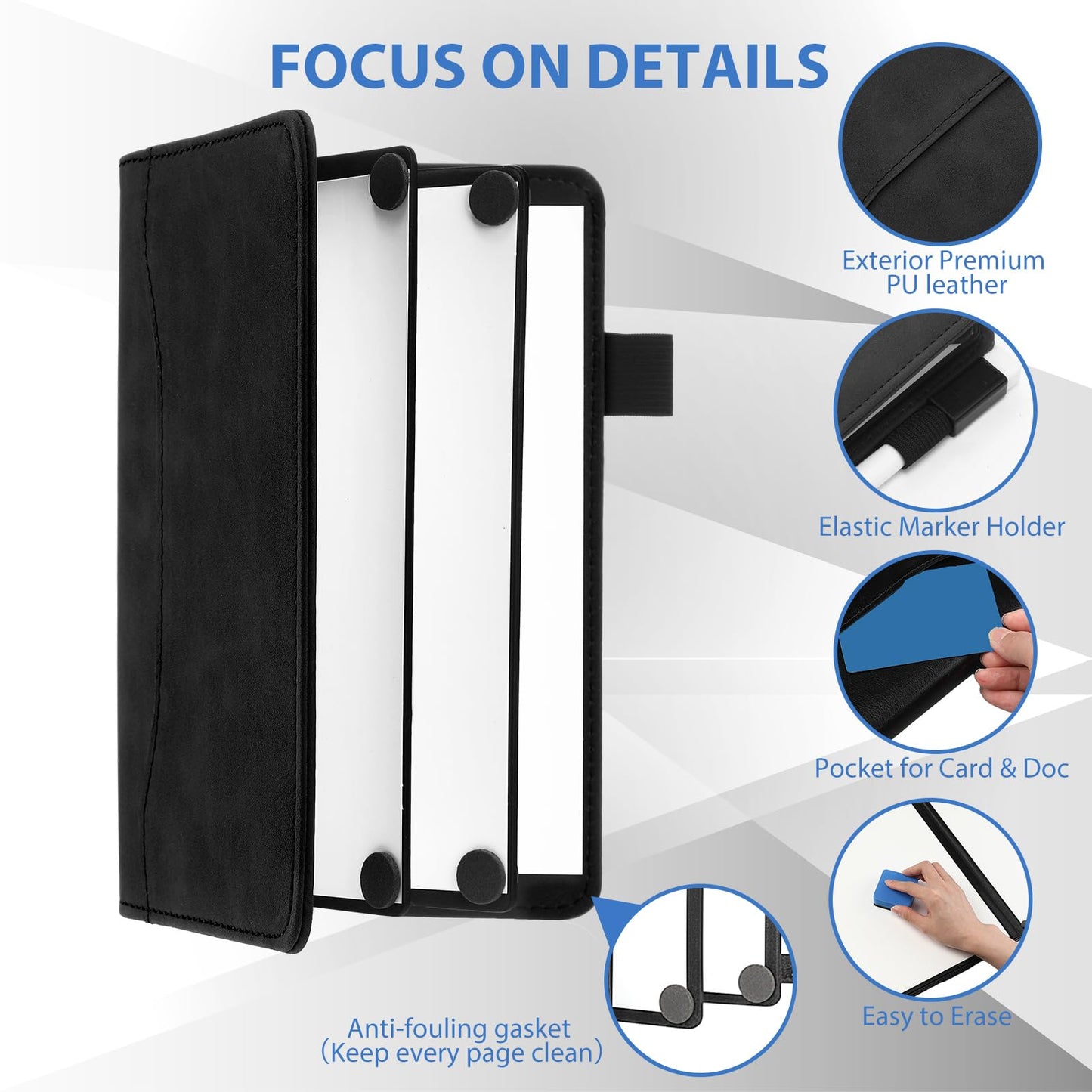 Feifeiya 6 Sides Dry Erase Notebook Portable White Board 5"x7"(a6) Mini Dry Erase White Board Notebook Foldable Anti-ghosting Surface for Office, School, Study, Travel & Business Meeting Planning