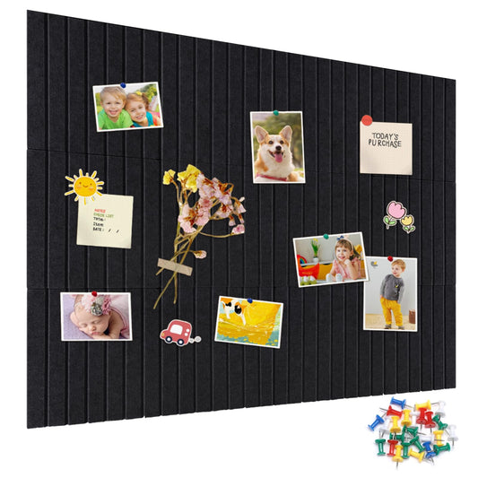 15 Pack Felt Bulletin Board, 35" x 59" Large Black Pinboard with 30 Push Pins, Felt Pin Board, Self-Adhesive Cork Board Tiles for Home, Office Walls, School Classroom Message Photos Display