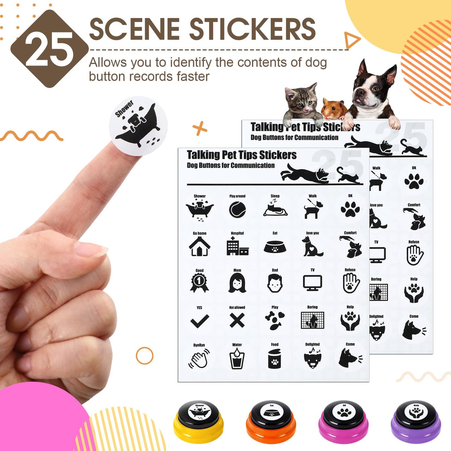 Jerify 16 Pcs Voice Recordable Dog Buttons for Communication Pet Cat Talking Buttons with Stickers 30 Seconds Interactive Speech Training Buzzers for Cat Pet Dog