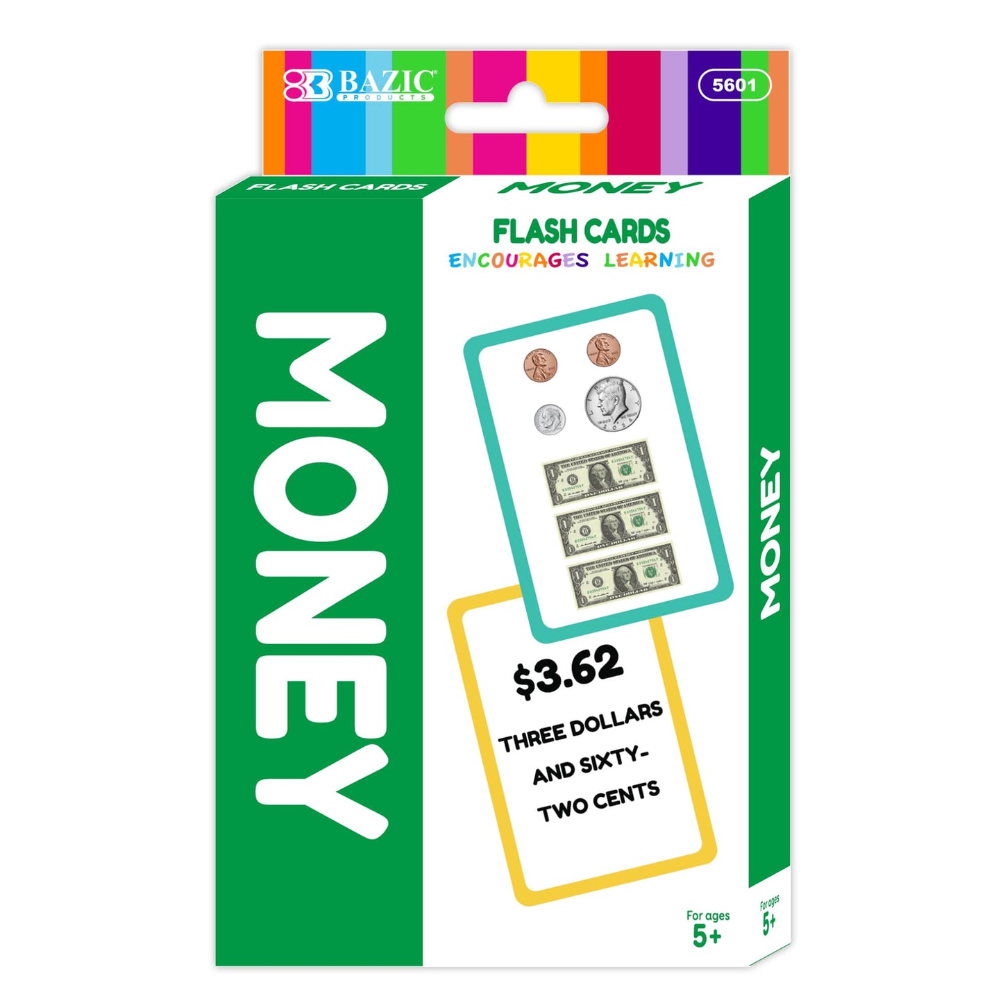 BAZIC Products Money Flash Cards Learn to Count Money, Recognize Bills and Coins USA Currency, Interactive Learning Flashcards Kindergarten School Home (36/Pack), 72-Pack