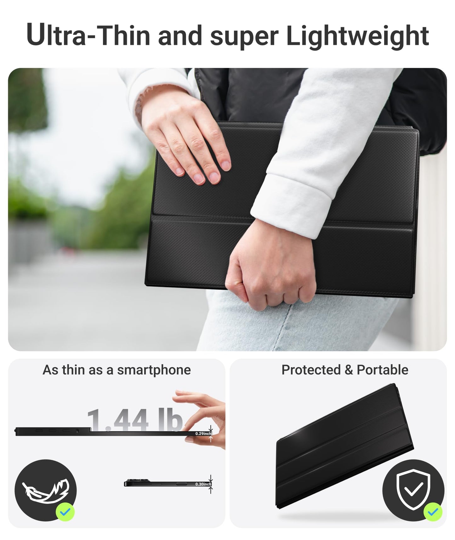 Ingnok Portable Monitor, 15.6inch FHD 1080P Travel Monitor, Ultra-Thin, USB-C Plug&Play, Built-in Speakers, Portable Screen for Laptop, Mac, Switch/PS5, Travel&Office Assistant