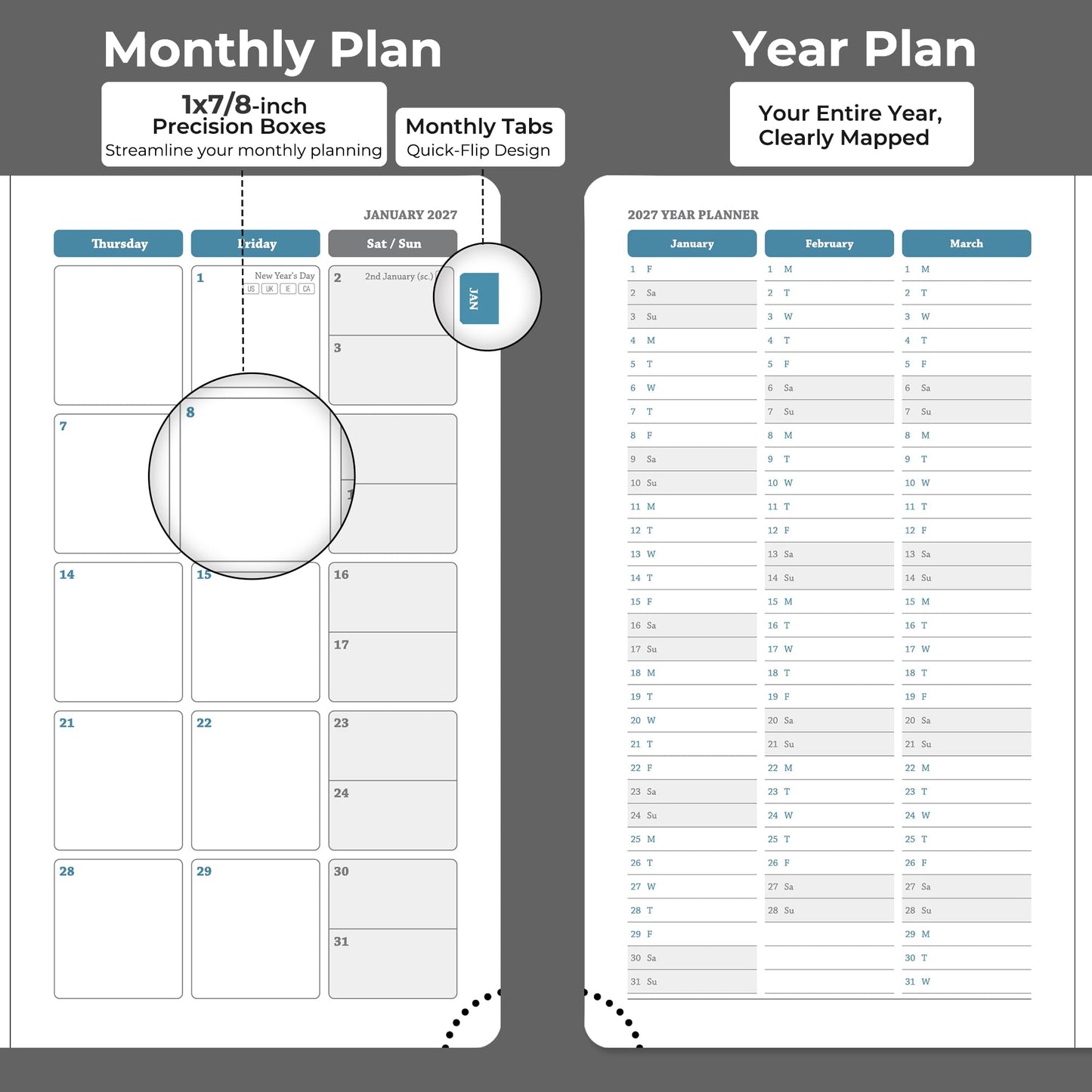 IN-LUXPRO Planner 2026-2027 Daily Weekly and Monthly,6.5"x3.75",18 Months Spiral Bound Calendar Agenda with Self-adhesive Pen Holder,2026 Academic Plan with Vegan Leather Soft Cover,Black