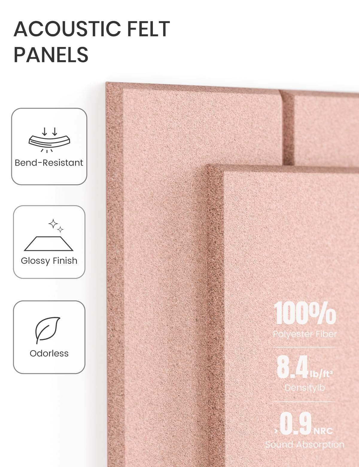 Felt Bulletin Board Tiles -28"x18" with 40 Adhesive Tabs, Cork Board Alternative for Office Decor, Push Pin Board Wall Organizer 6-Pack(Pink)
