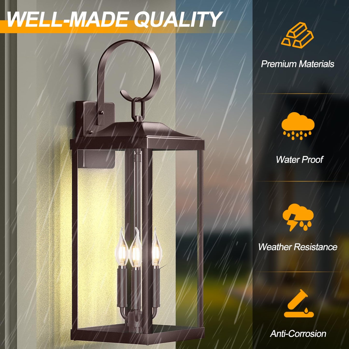 Yolsunes 3-Light Outdoor Wall Light Fixture, Waterproof Metal Sconce, 24in Extra Large, Oil Rubbed Bronze, 2-Packs