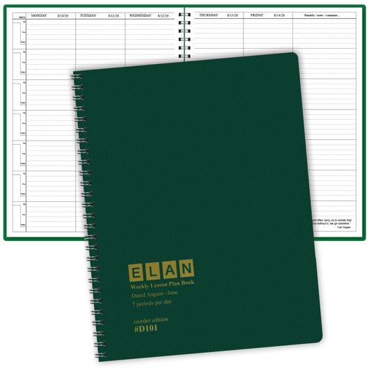 Elan Publishing Company Dated Teacher Lesson Plan 7 Period: Days Horizontally Across The Top Dated for 2026-2027 Academic Year (Green)