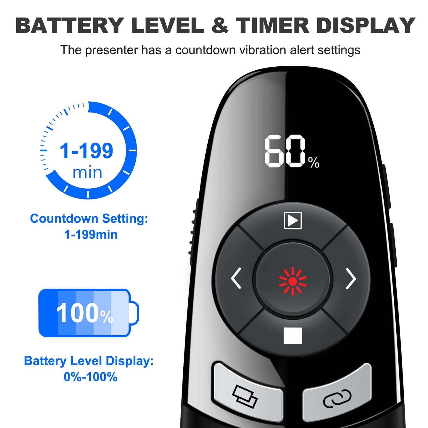 USB Type C Presentation Clicker with Battery & Timer Display, Wireless Presenter Remote PowerPoint Clikcer for Mac Computer