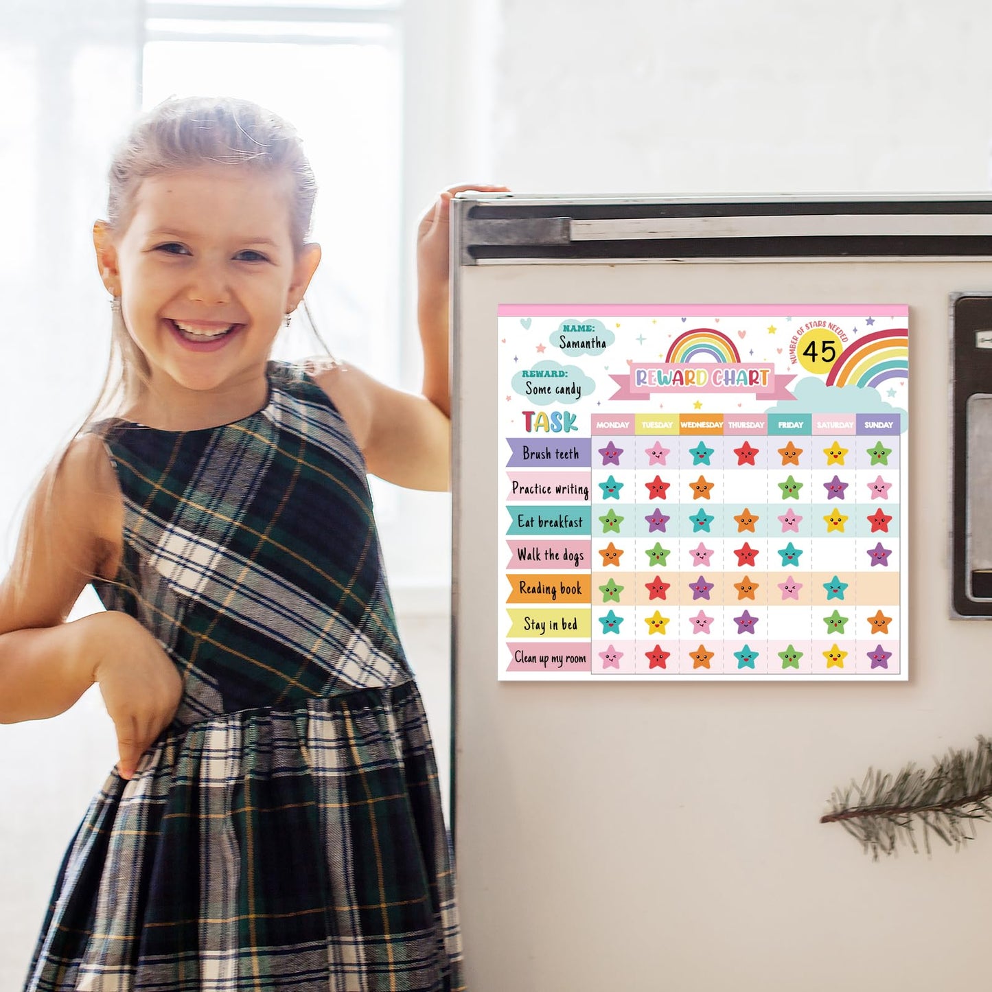 Reward Chart for Kids,Magnetic Behavior Chore Chart for Kids at Home,26 Rainbow White Chore Charts,1960 Star Stickers,56 Reward Stickers,Incentive Chore Chart to Develop Responsibility and Good Habits