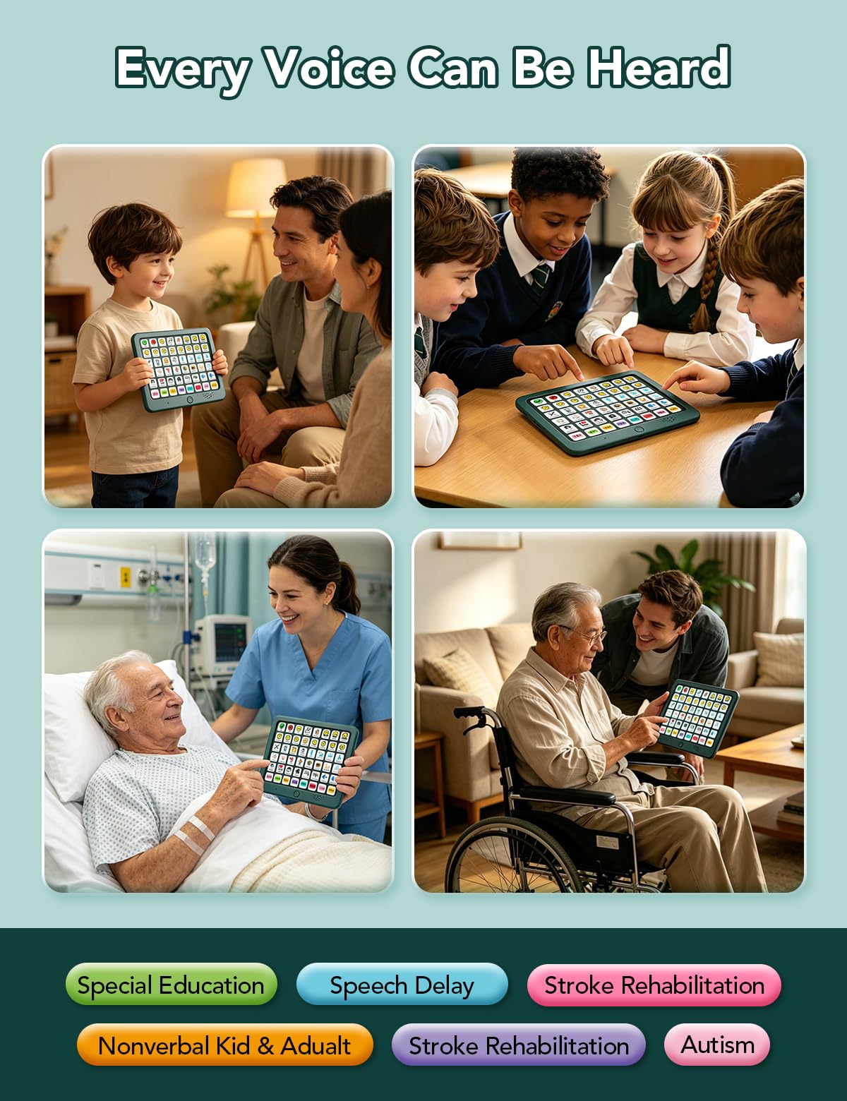 SKDTAZRZ AAC Device for Autism & Nonverbal Kids and Adults, 37 Preloaded Buttons + 8 Recordable Keys, Communication Board for Speech Therapy & Special Education, Home & School Use, Male/Female Voice