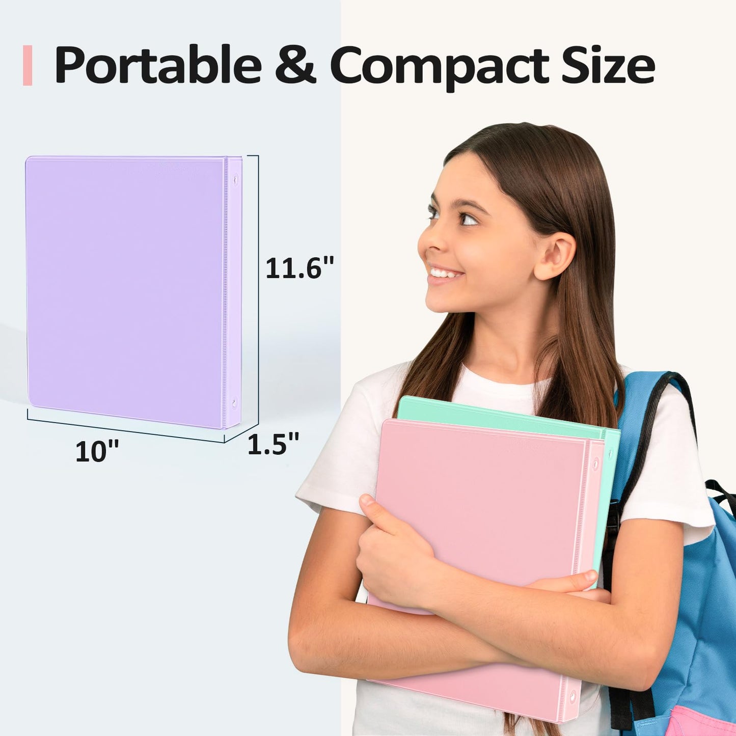 BinderX Extra Durable 3 Ring Binder, Round Ring 1 Inch Binders, Fits 175 Sheets of 8.5x11 Paper, Customizable View Cover with Inside Pockets, Cute 1" Binder, School Supplies for Girls, White
