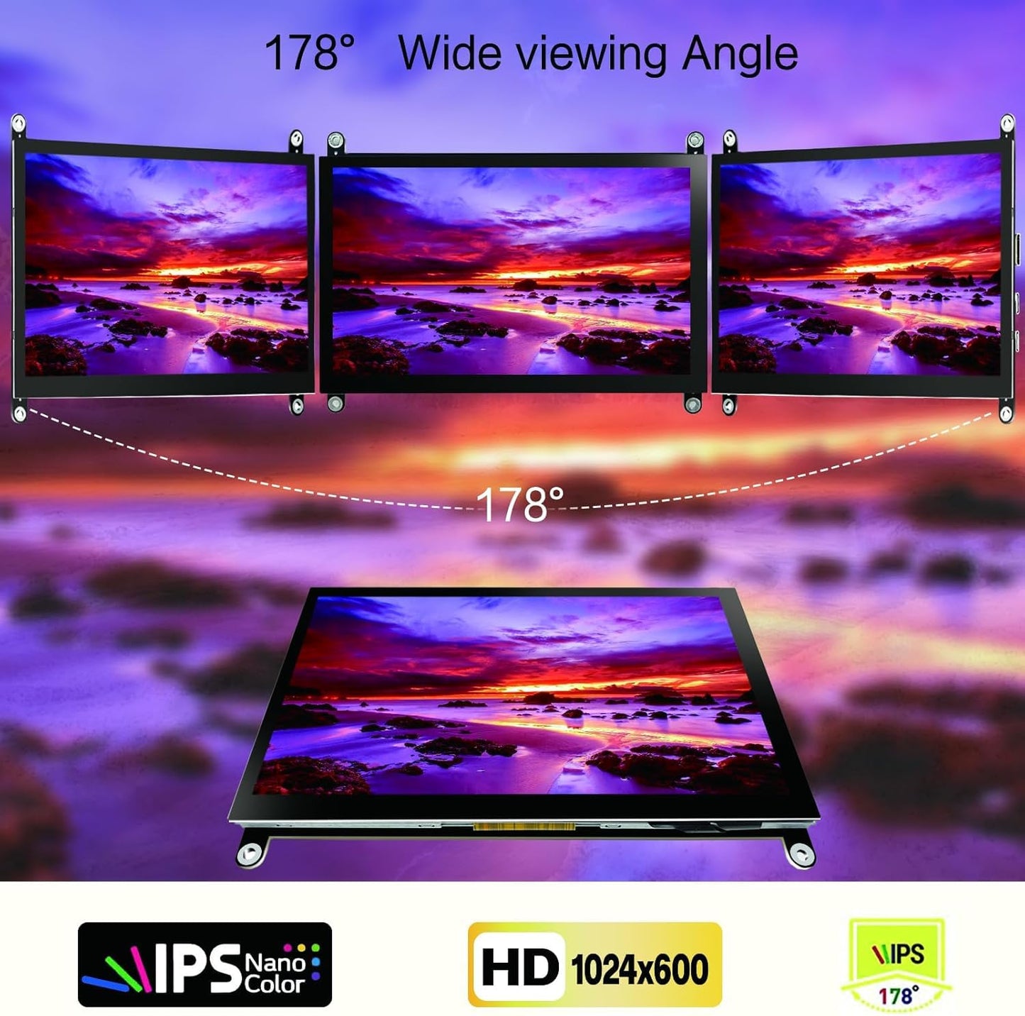HAMTYSAN 7 Inch Raspberry Pi Screen Touchscreen Monitor 1024x600 Small HDMI Monitor w/Dual Speakers IPS Screen Display for Raspberry Pi 4/3/2 Win 11/10/8/7 Jetson Nano, Free Driver