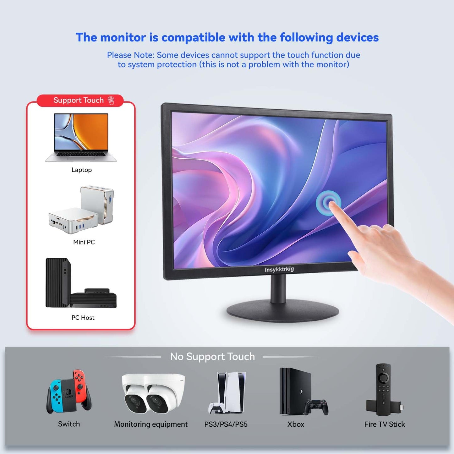 Touchscreen Monitor 19" FHD 1440x900 Multi-Touch Screen HDMI VGA Type-A Touch Port Dual Speakers,60Hz,VESA,Brightness 300cd/m²,Tilt Adjust,PC Office Desktop Business Computer Touch Display