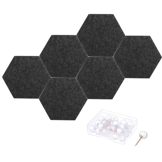 PATIKIL Felt Bulletin Board, 12"x10", 6 Packs Self Adhesive Hexagon Felt Tiles for Sound Proofing Wall Panels for Home Office Recording Studio,Game Room, Black