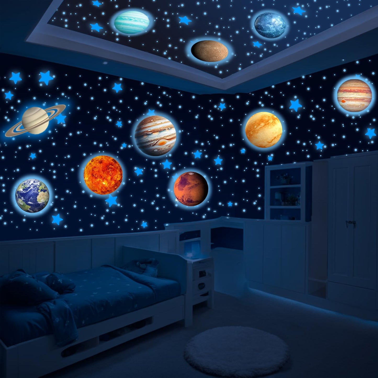 LUMOSX Glow in the Dark Stars and Planets - 534 pcs with Constellation E-Book | Solar System Wall Decal, Planet Wall Decals, Space Wall Stickers, and Space Wall Decals for Kids Room Decor (Blue)