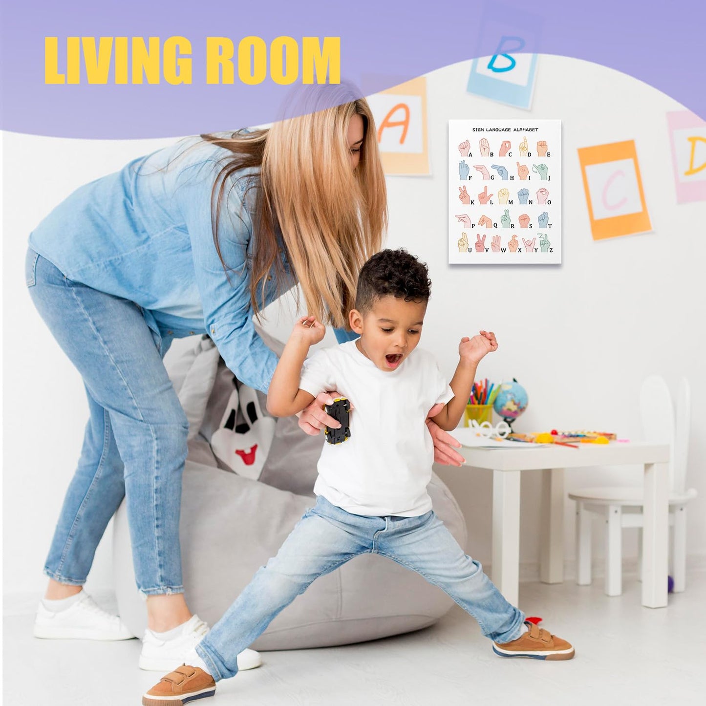 URLLUAE Asl Alphabet Canvas Poster Prints, Sign Language Poster,Alphabet Posters for Classroom Wall,Sign Language Book for Kids,Toddler Learning Posters for Nursery Kids Room,11x14 Inches