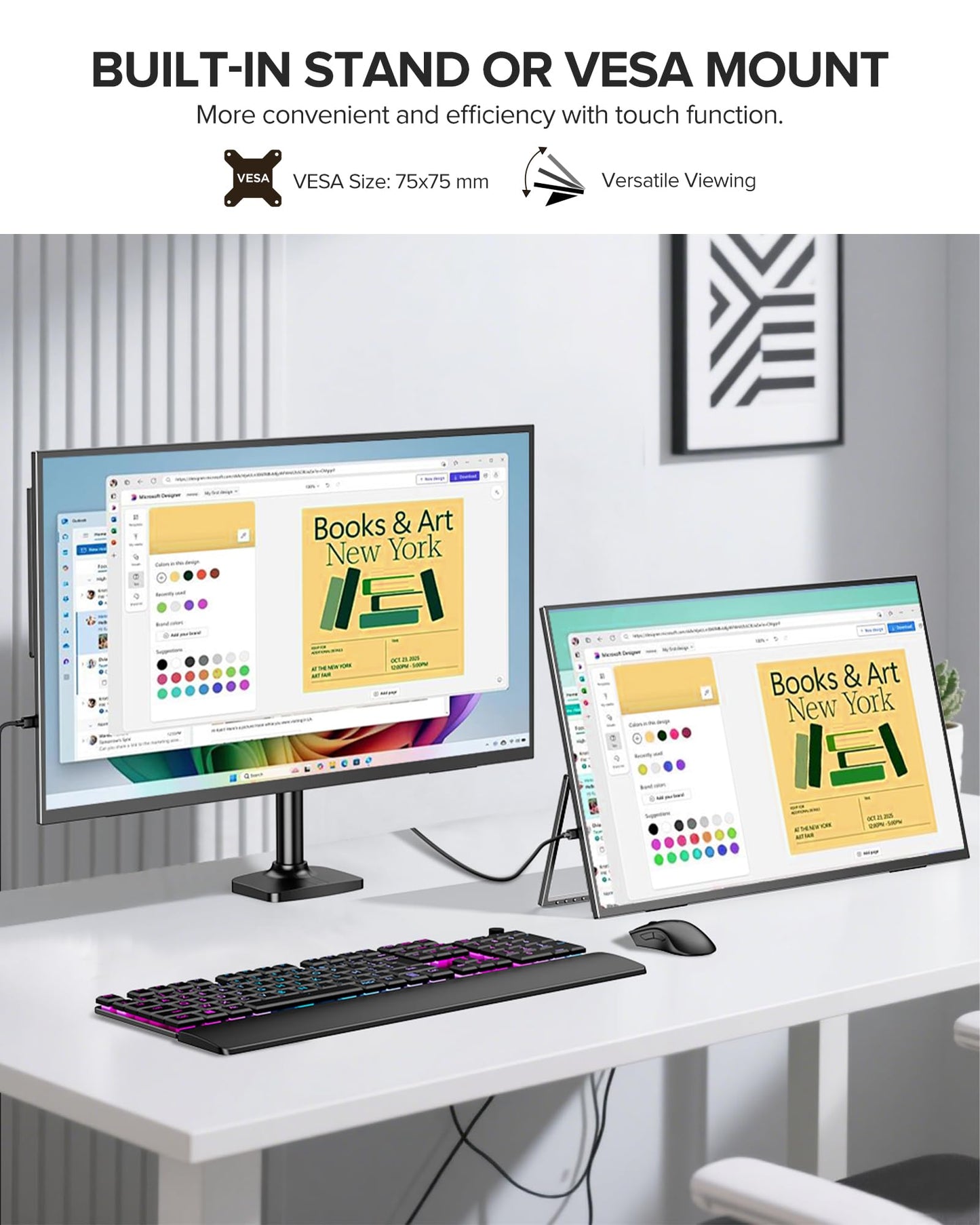 UPERFECT 24" 120Hz QLED Portable Touchscreen Monitor 1080P 125% sRGB 400Nits w/Stand & VESA, HDMI USB-C Travel Monitor for Laptop/Gaming Devices/Phone/Mini PC, External Second Screen for Gaming & Work