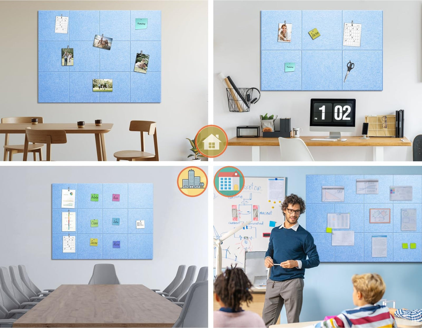 G Gamit Felt Wall Tiles Bulletin Board Large Cork Board Alternative 6 Pack 11.81”x11.81”x0.47” Felt Pin Board Tack Board with Safe Removable Adhesive Tabs for Home Office School 36x24 (Light Blue)