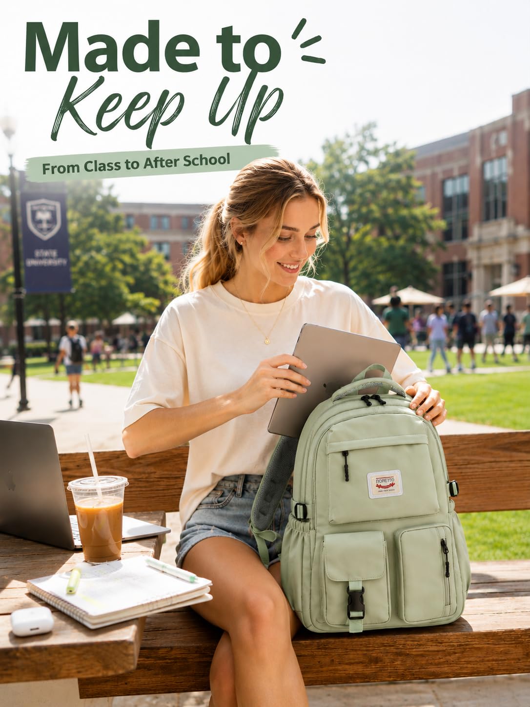 FIORETTO School Backpack for Teen Girls & Women with Compartment, Lightweight School Bag Bookbag with Multiple Pockets, Ideal for Middle High School, College, Travel, Green 25L