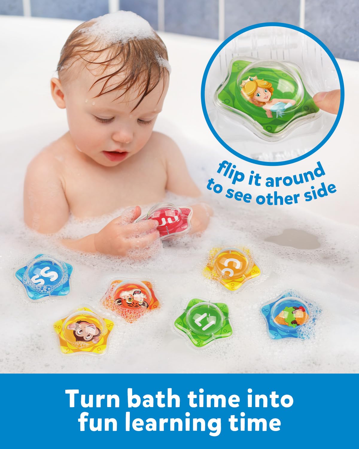 Coogam Starfish Floating Bath Toys, 26pcs Bathtub Alphabet Letters Set, Montessori Educational Water Pool Toy Learning Activities Shower Toy Gift for Preschool Years Old Toddlers