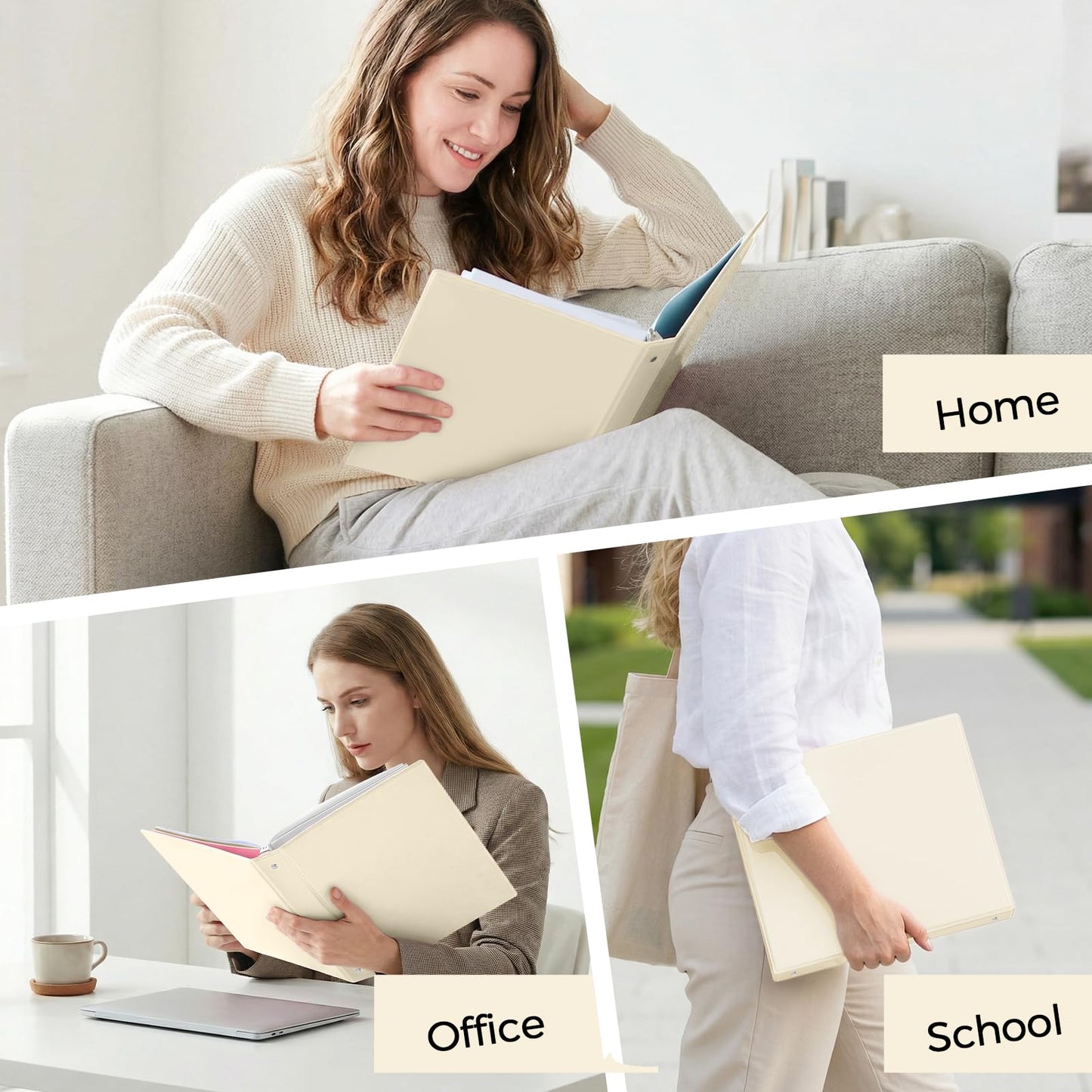SKYDUE 1 Inch 3 Ring Binder with 8 Tab Dividers & 24 Labels, Pastel Binder Organizer for Letter Size Paper, Aesthetic School Binder for Notes, Documents, Office & Home Organization, Pearl White