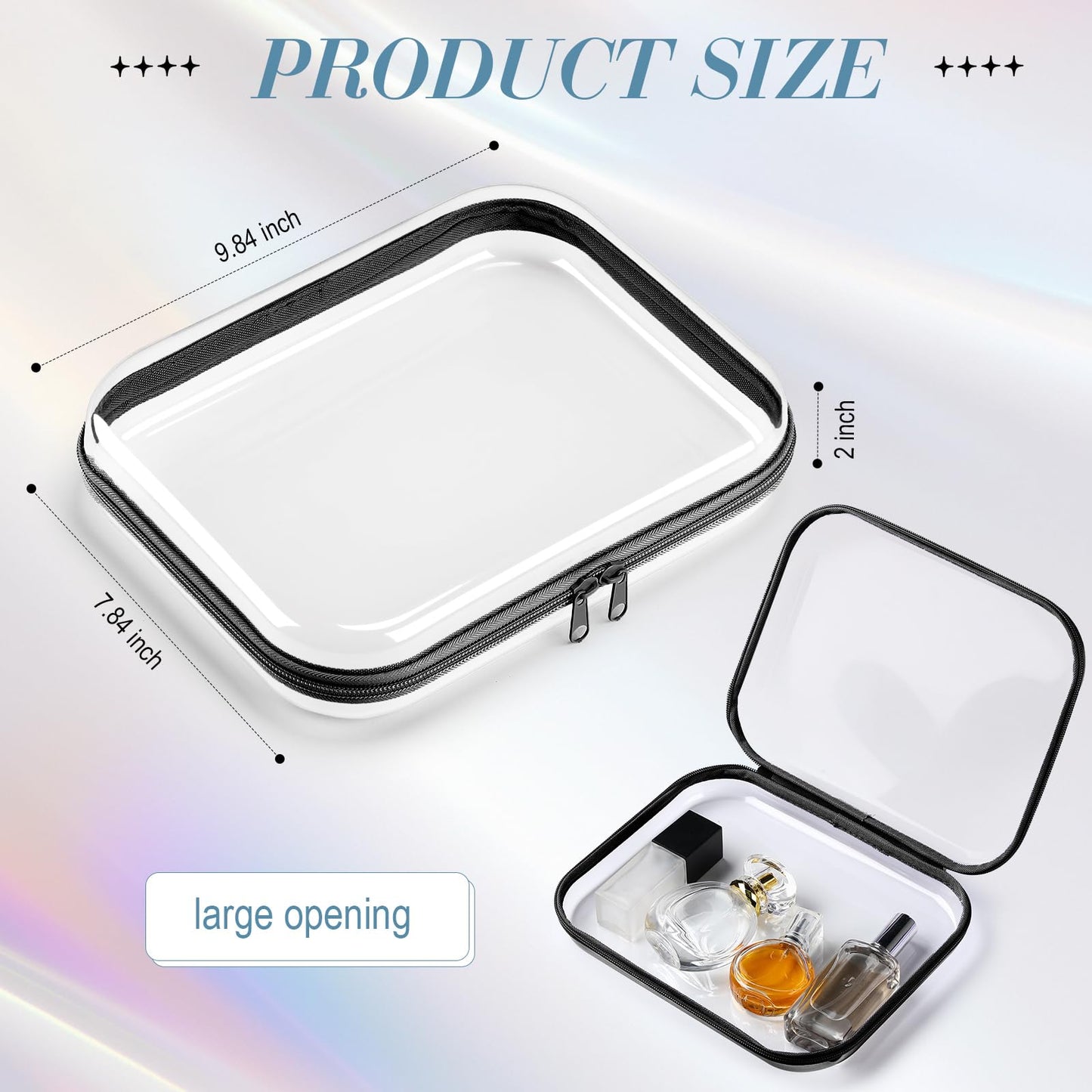 Hoolerry 3 Pcs Clear Hard Zipper Case Hard Plastic Zipper Pouch Makeup Bag Portable Travel Organizer for Cosmetics, Office Supplies, Documents & Toiletries(Black,M)