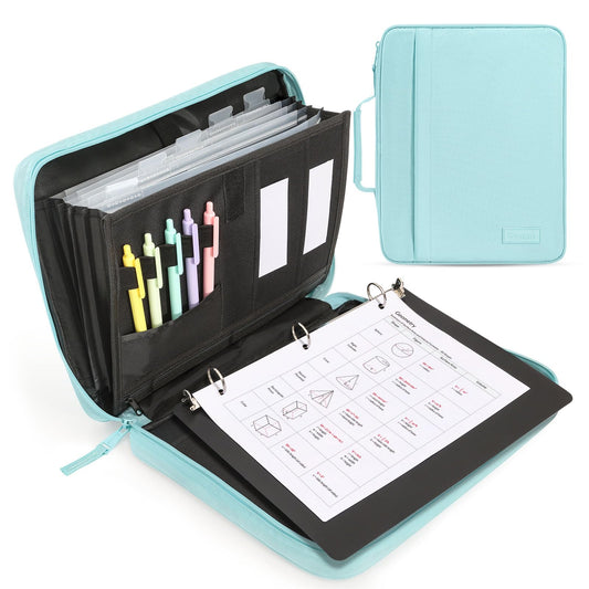 SUNEE Zipper Binder 1 Inch, Removable 3-Ring Binder, 175-Sheet Capacity, 5-Tab Dividers Expanding File Folder, Small Binder Bag Organizer Storage for Student School Classroom Supplies, Sky Blue